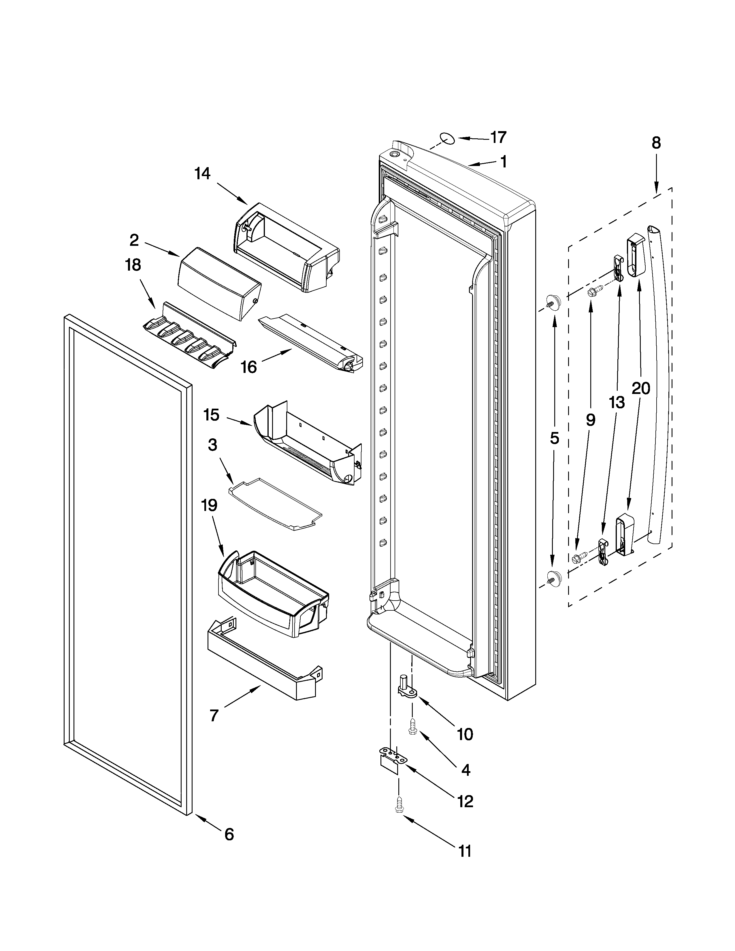 Whirlpool GS6NHAXVY00 refrigerator door parts diagram