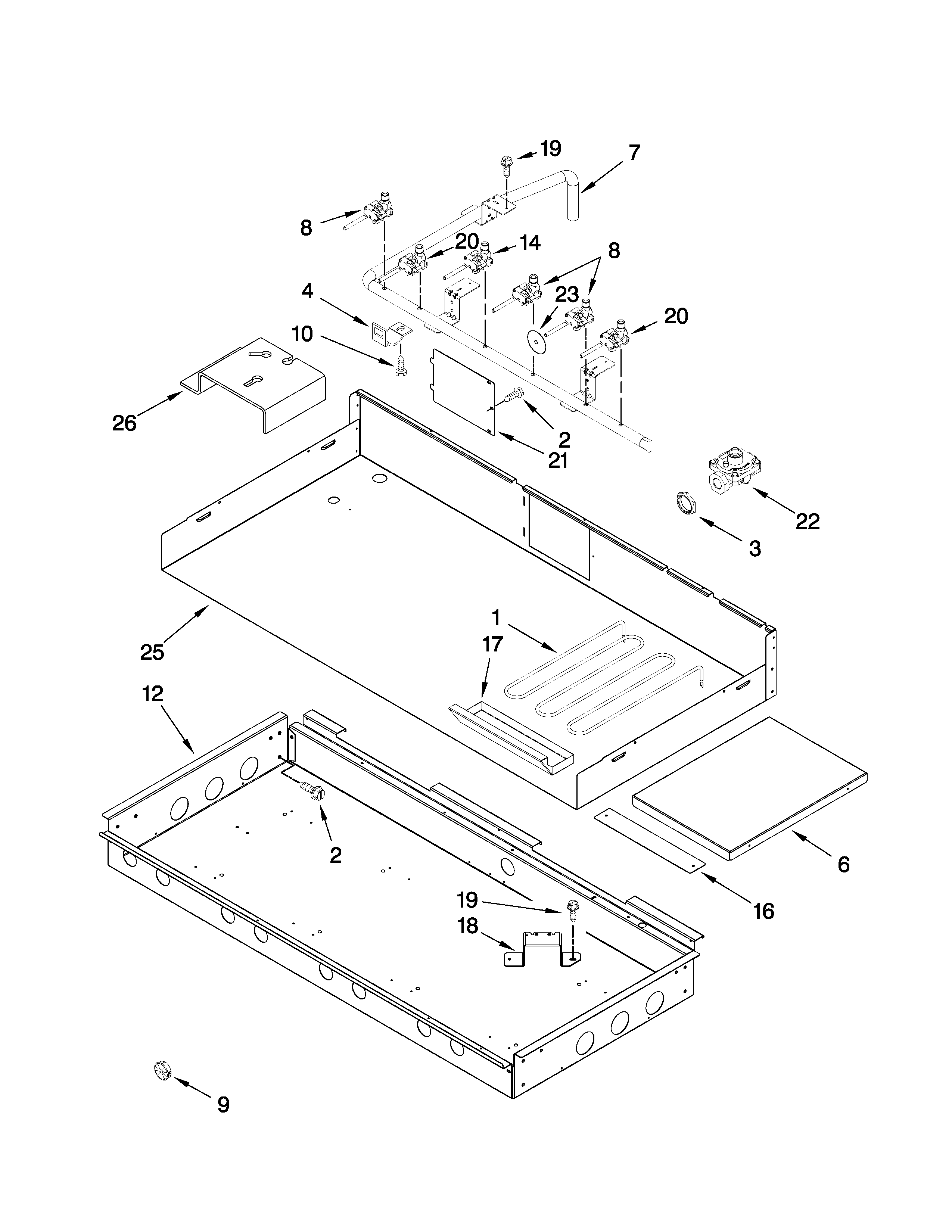 KitchenAid KGCU483VSS00 burner box, gas valves, and switches diagram
