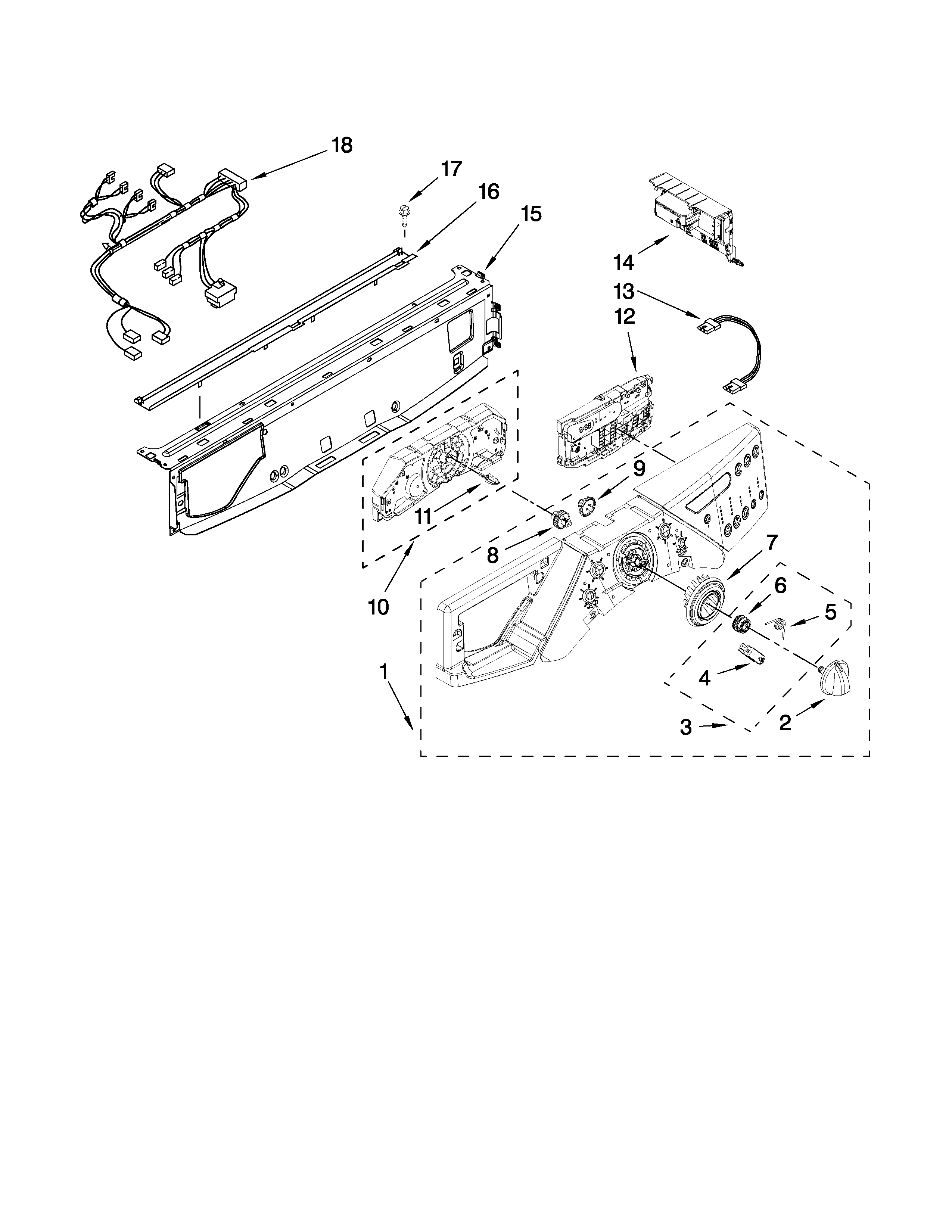 Whirlpool WFW9750WR00 control panel parts diagram