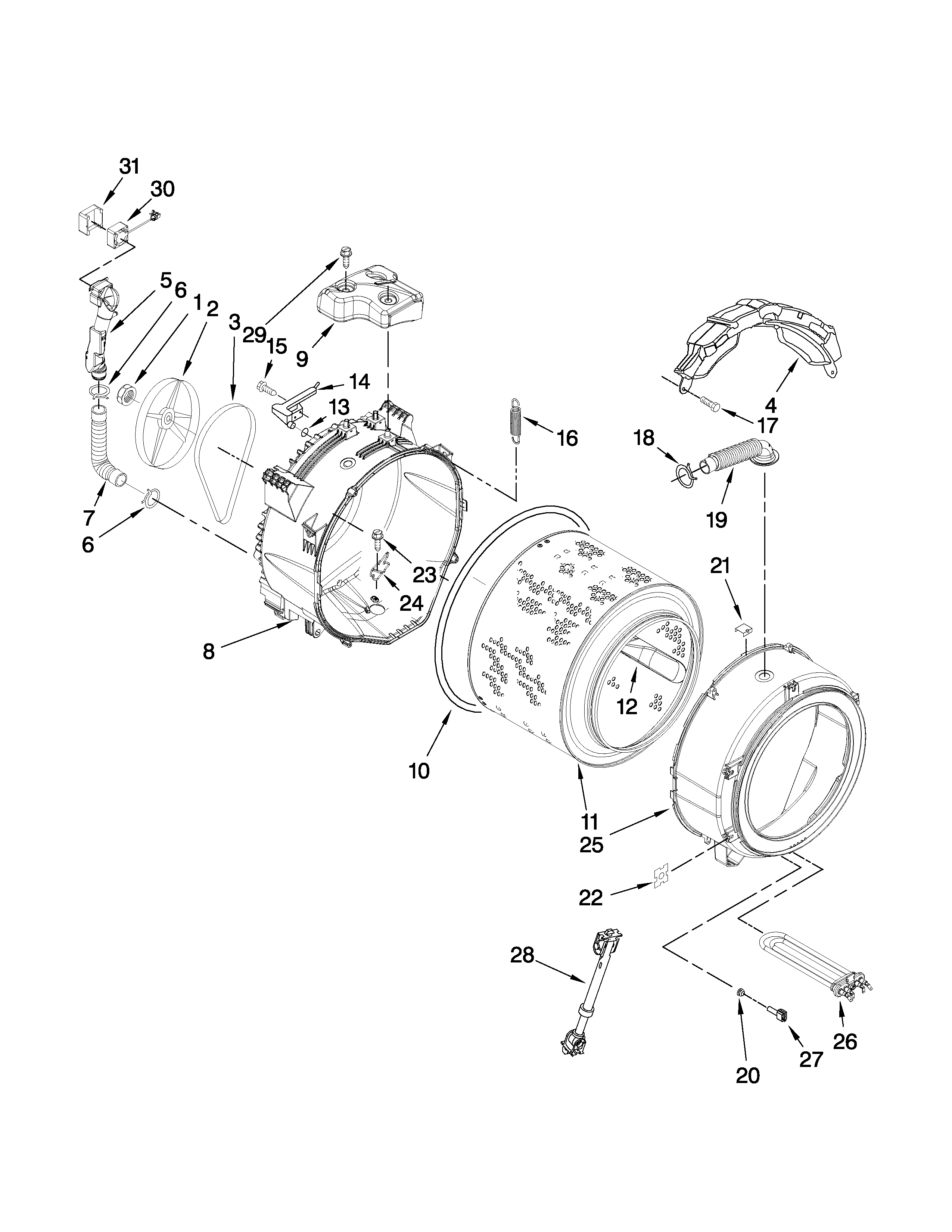 Whirlpool WFW9750WR00 tub and basket parts diagram