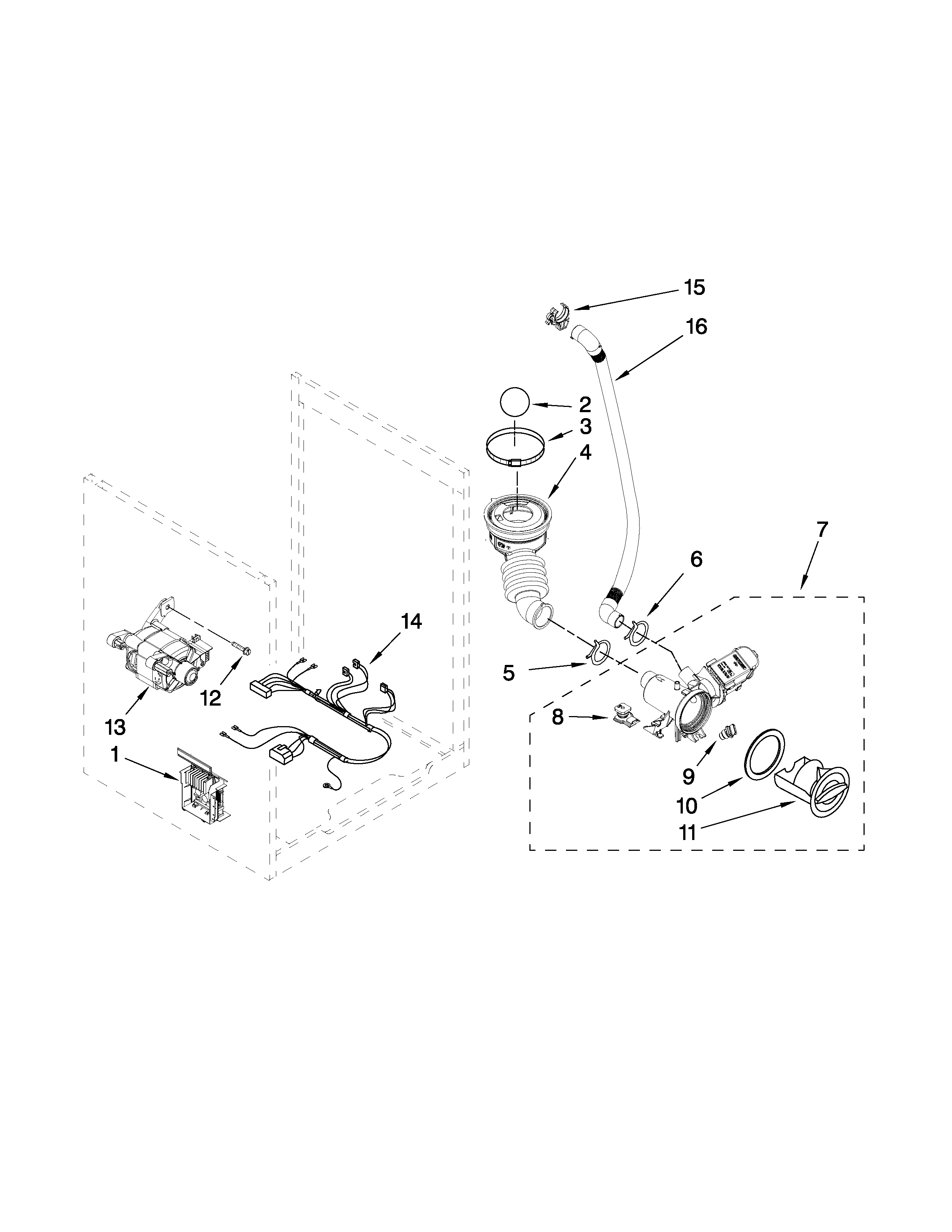 Whirlpool WFW9750WR00 pump and motor parts diagram
