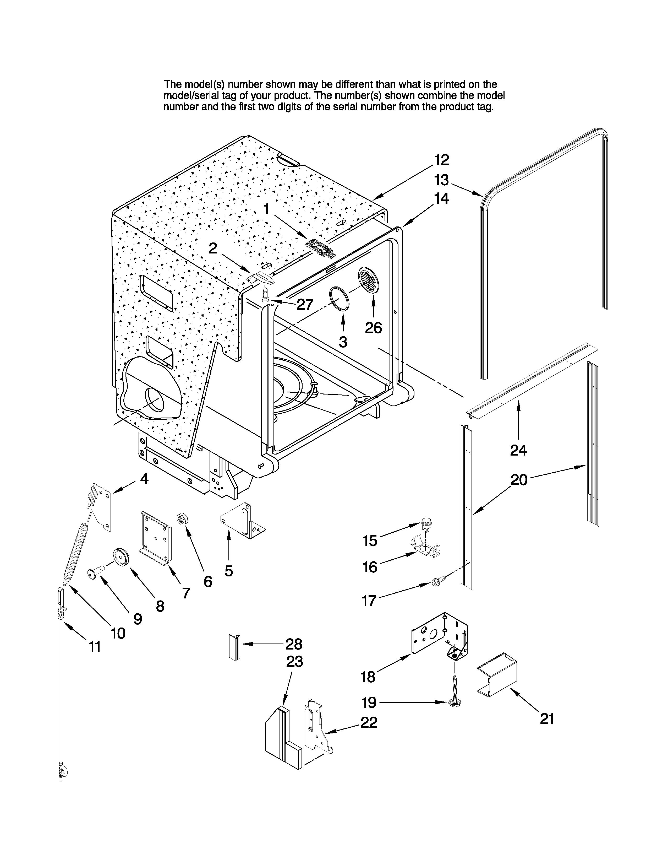 Maytag MDBH945AWB1 tub and frame parts diagram