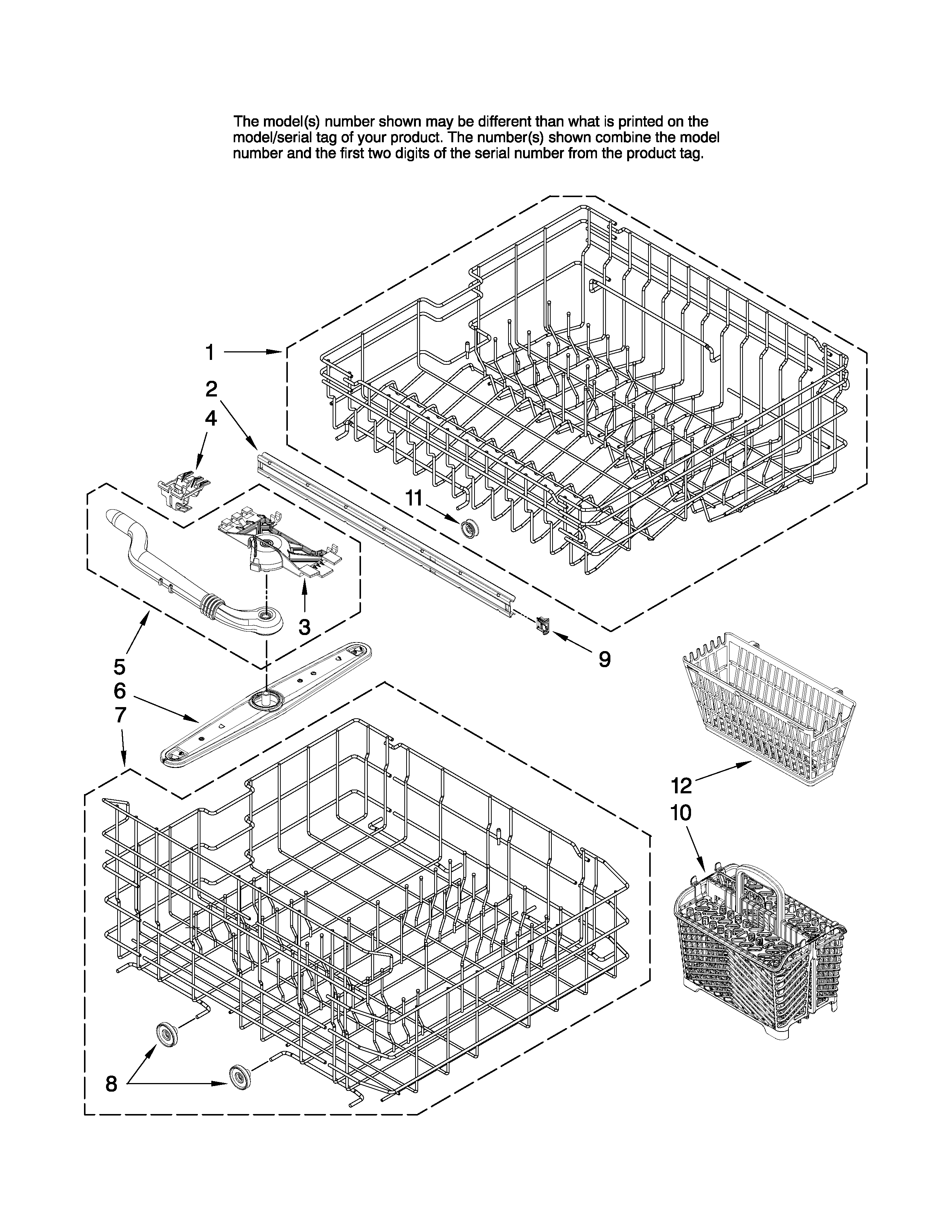 Maytag MDBH945AWB1 upper and lower rack parts diagram