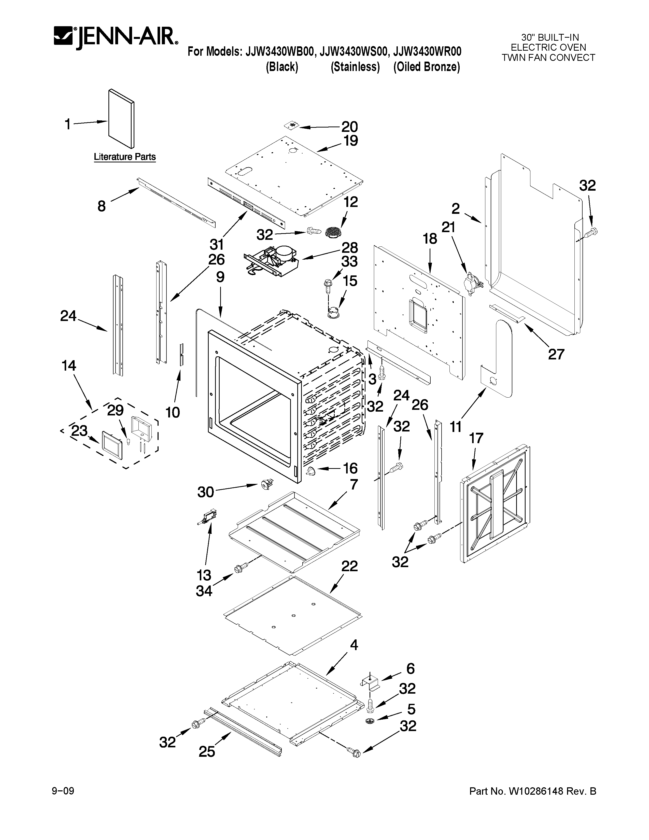 Jenn-Air JJW3430WB00 oven parts diagram