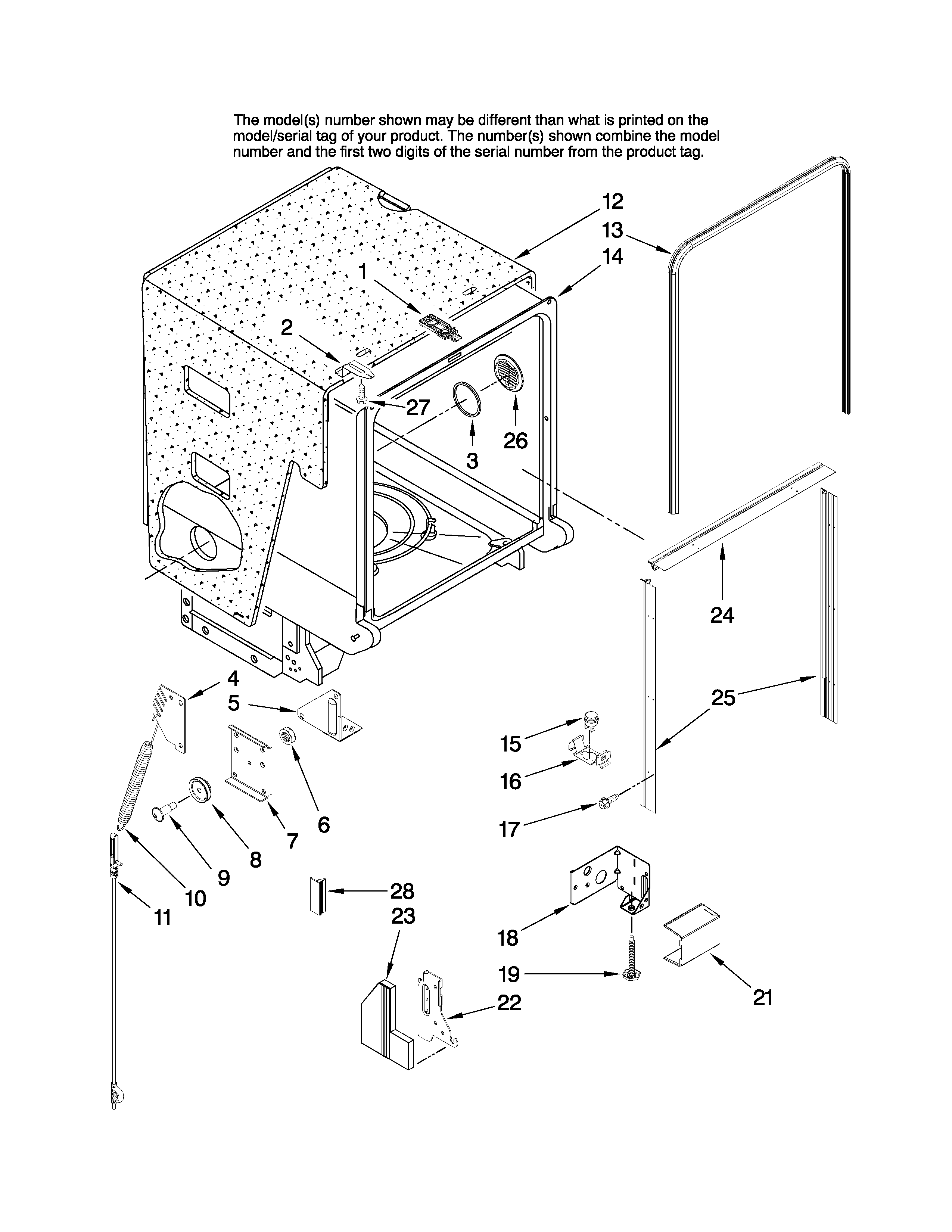 Maytag MDBH968AWB3 tub and frame parts diagram