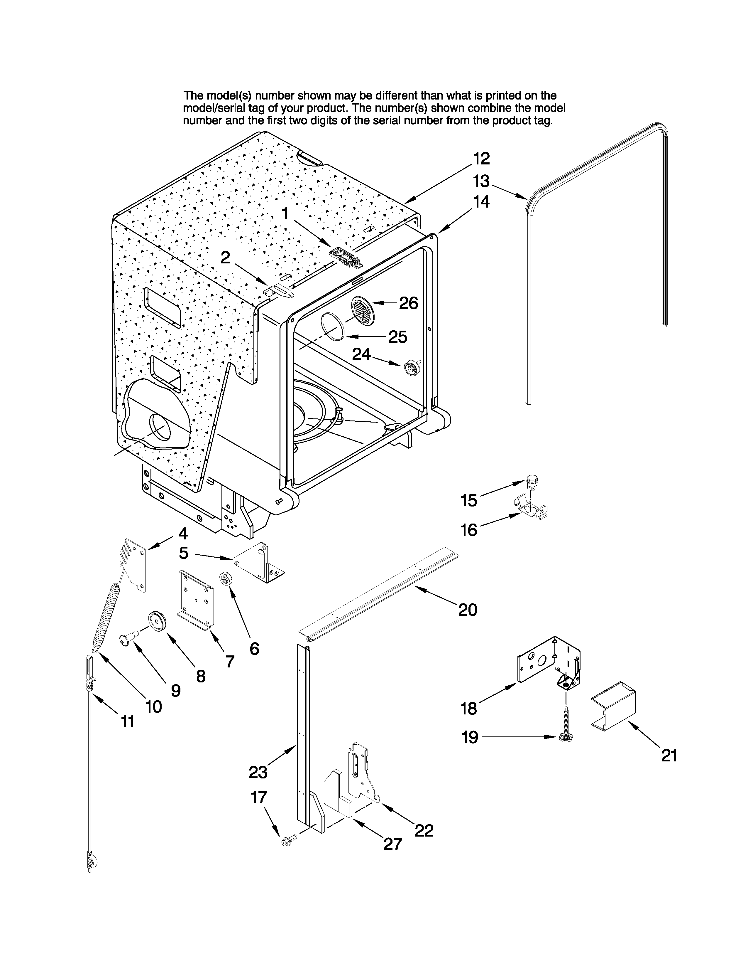 Maytag MDBM601AWQ1 tub and frame parts diagram