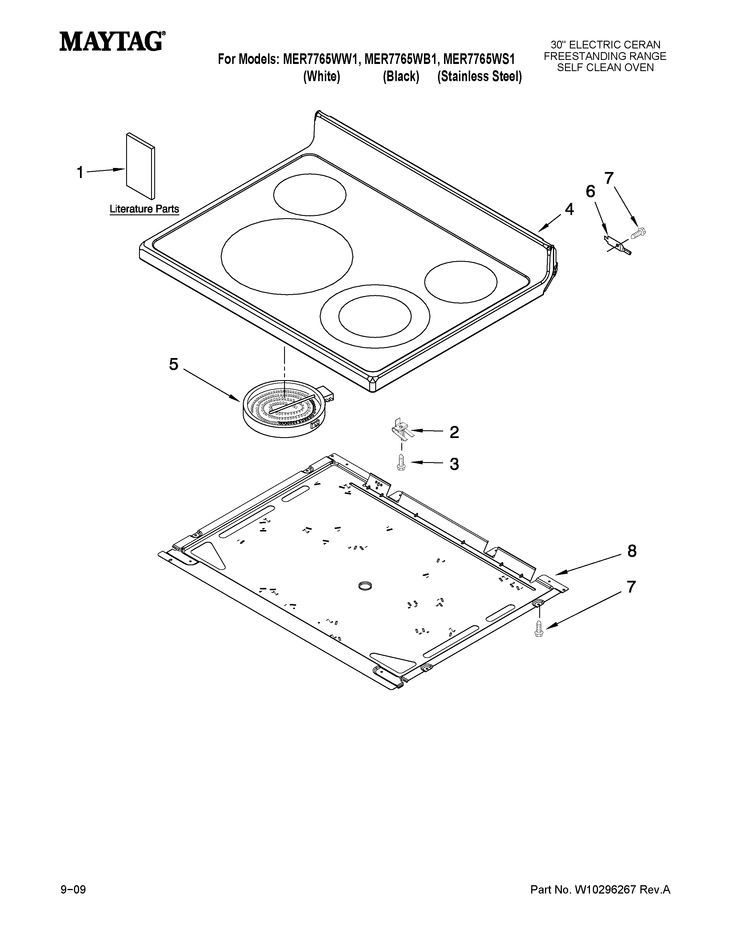 Maytag MER7765WW1 cooktop parts diagram