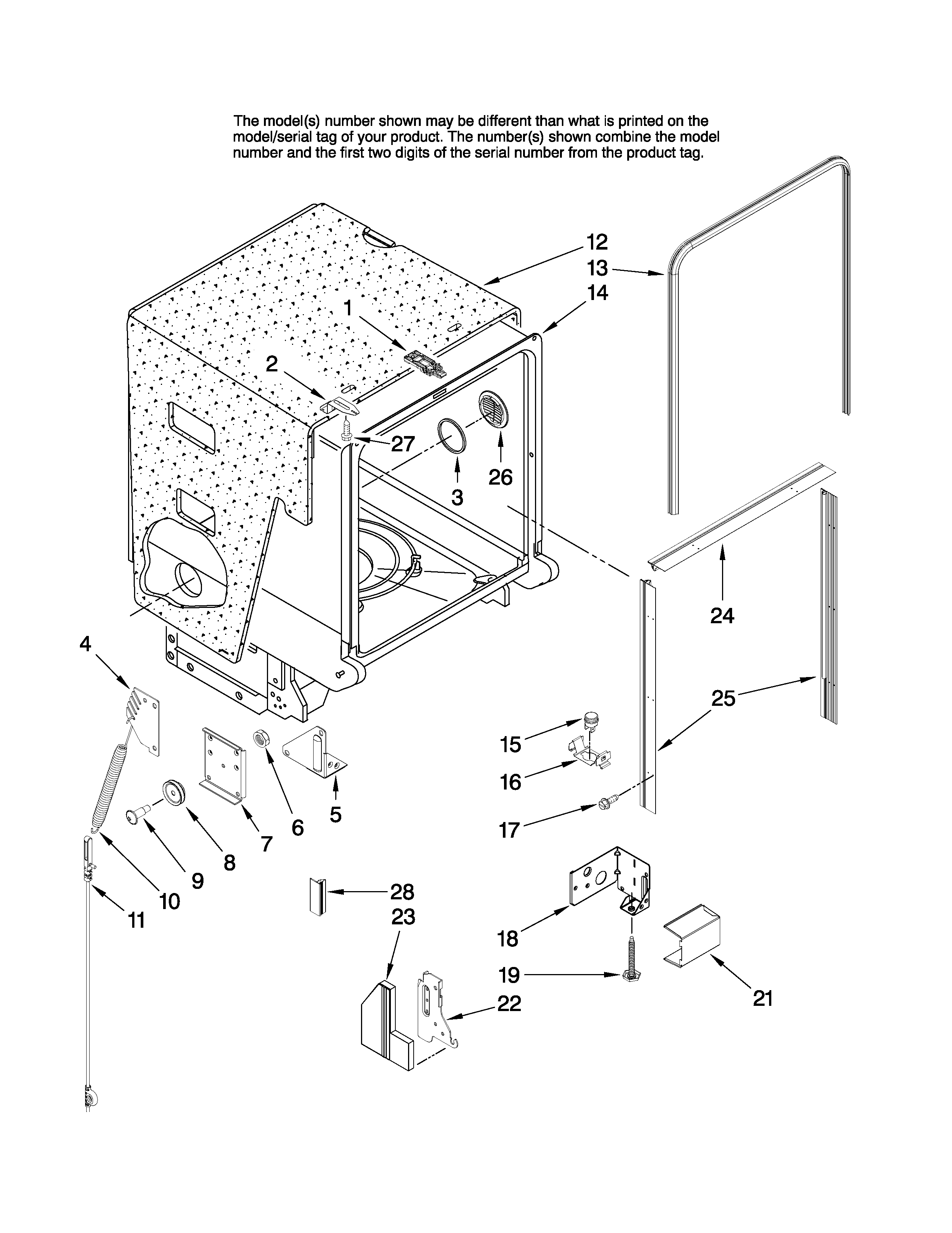 Maytag MDBH955AWQ2 tub and frame parts diagram