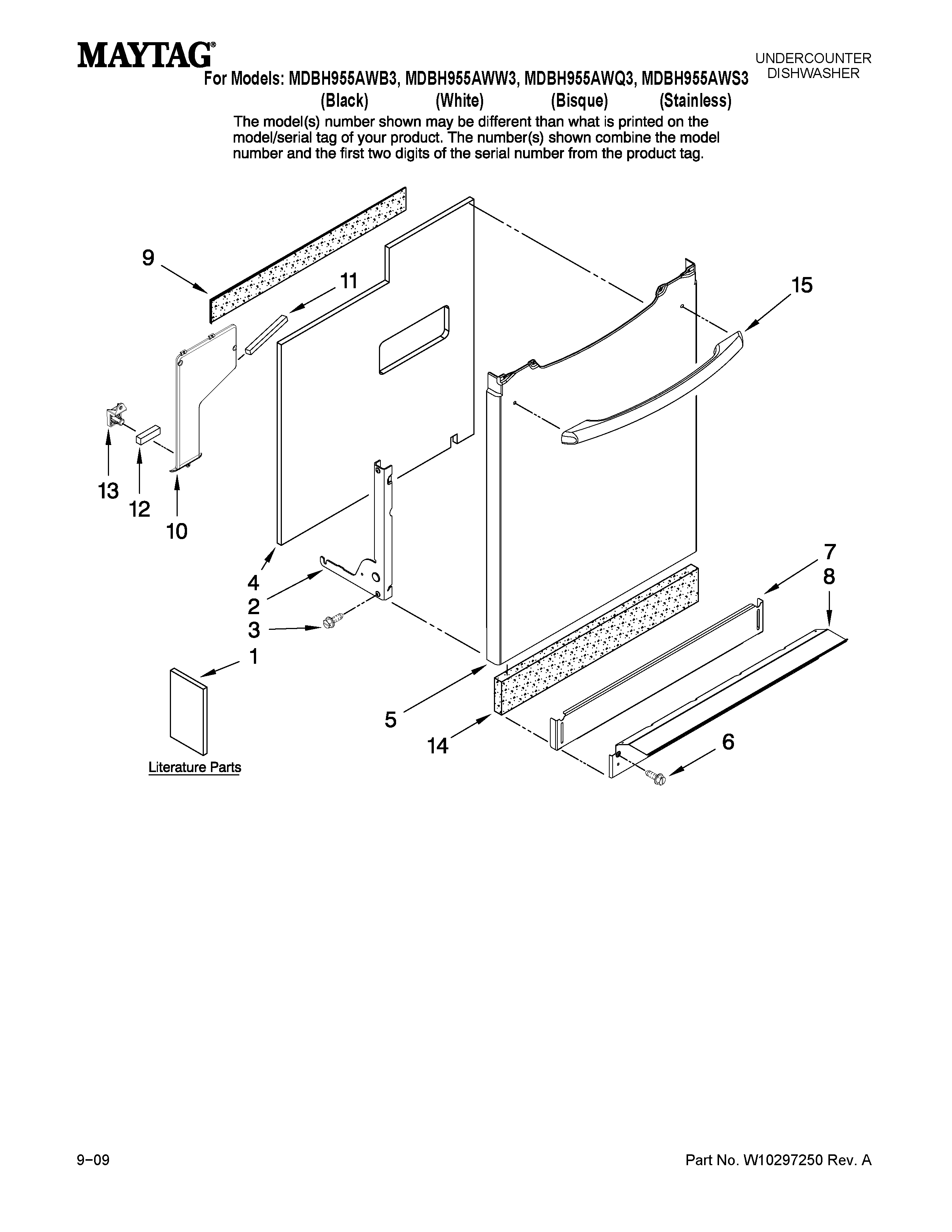 Maytag MDBH955AWS3 door and panel parts diagram