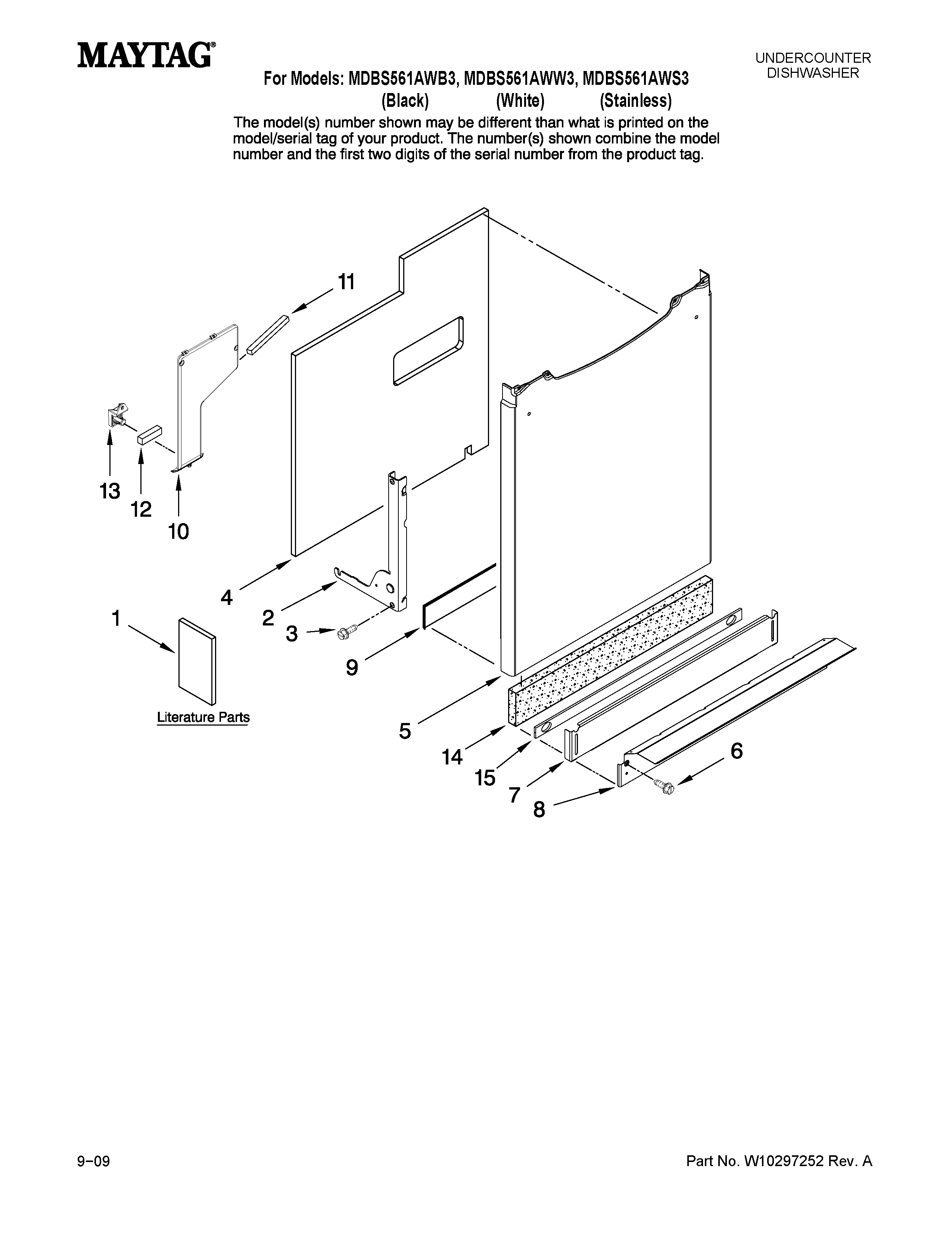 Maytag MDBS561AWW3 door and panel parts diagram