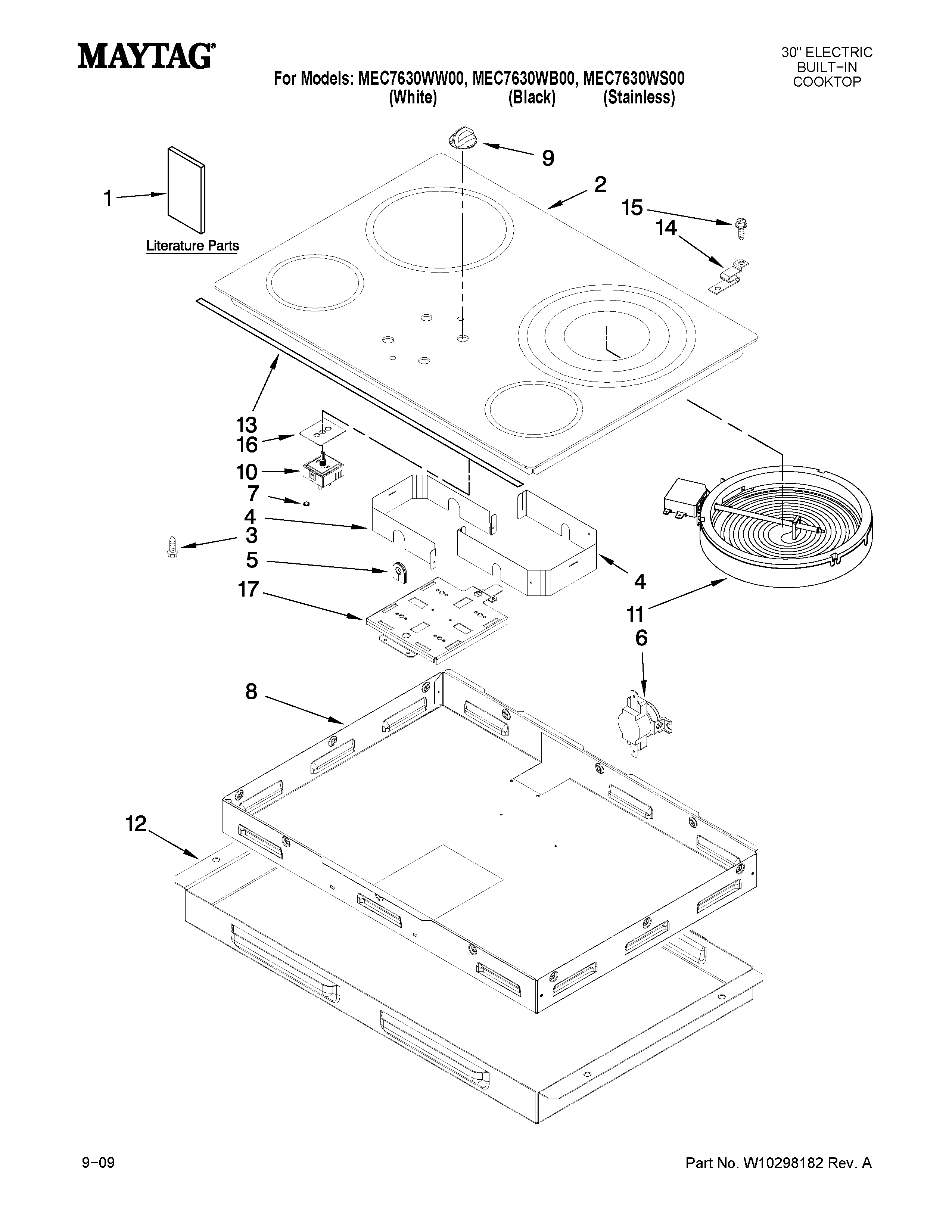 Maytag MEC7630WS00 cooktop parts diagram
