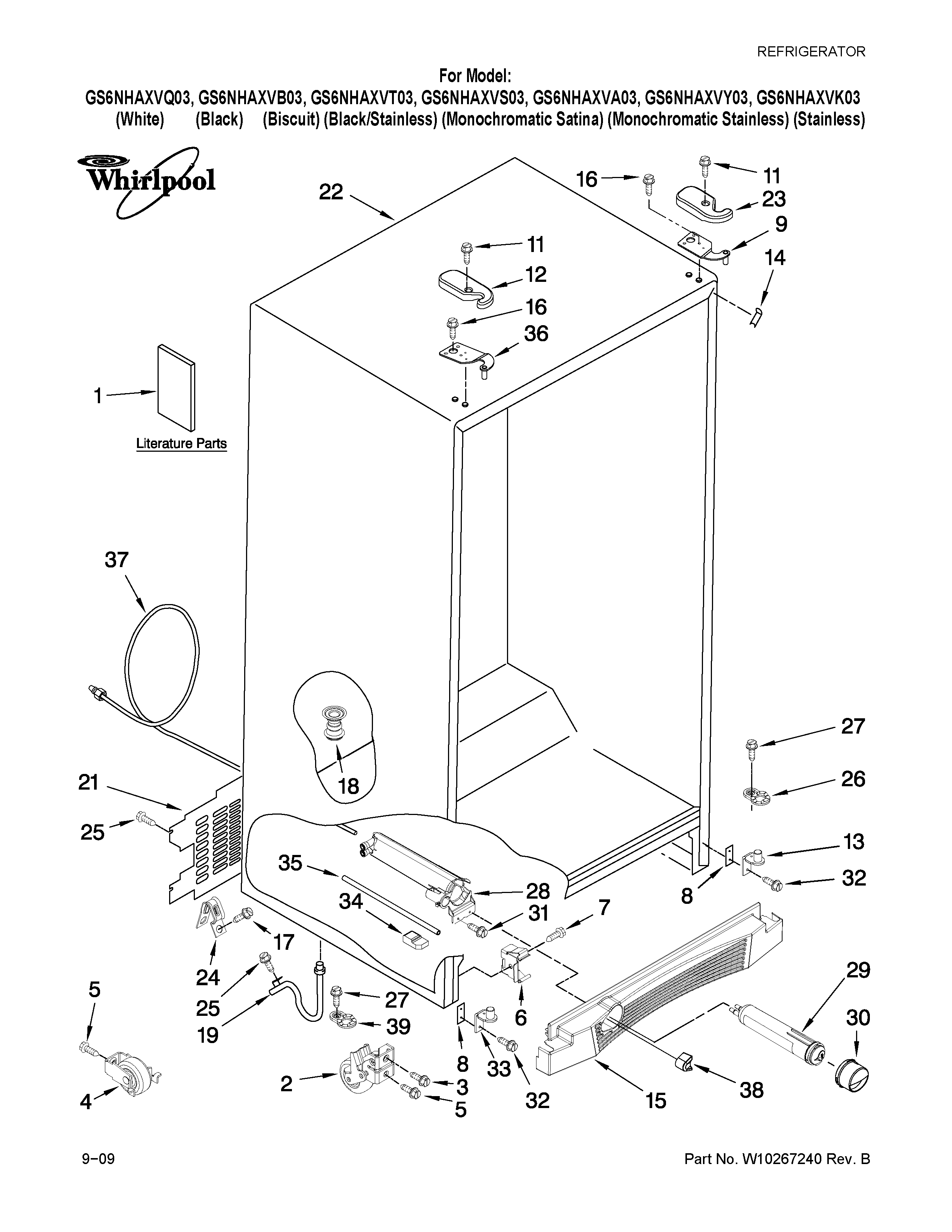 Whirlpool GS6NHAXVY03 cabinet parts diagram