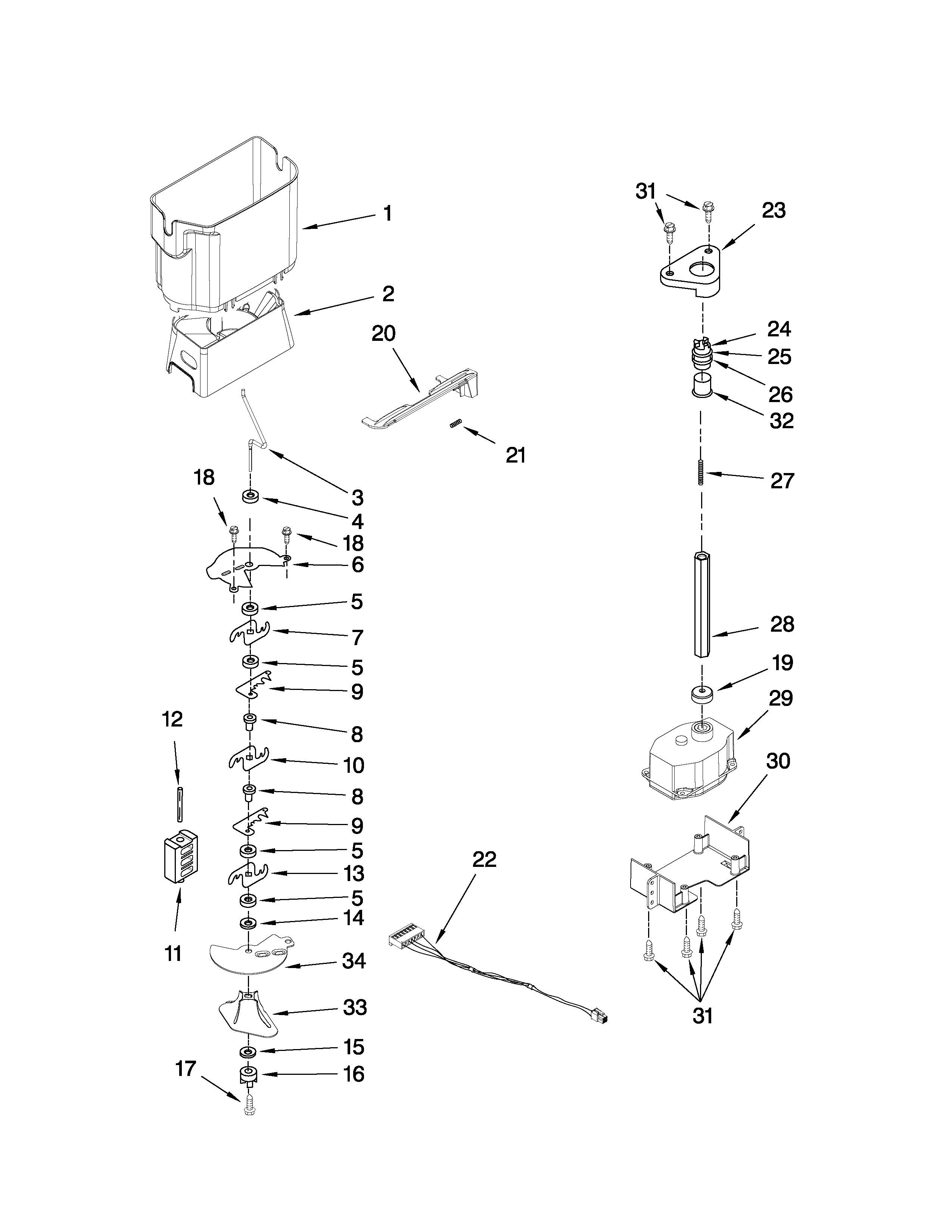 Whirlpool GS6NHAXVY03 motor and ice container parts diagram