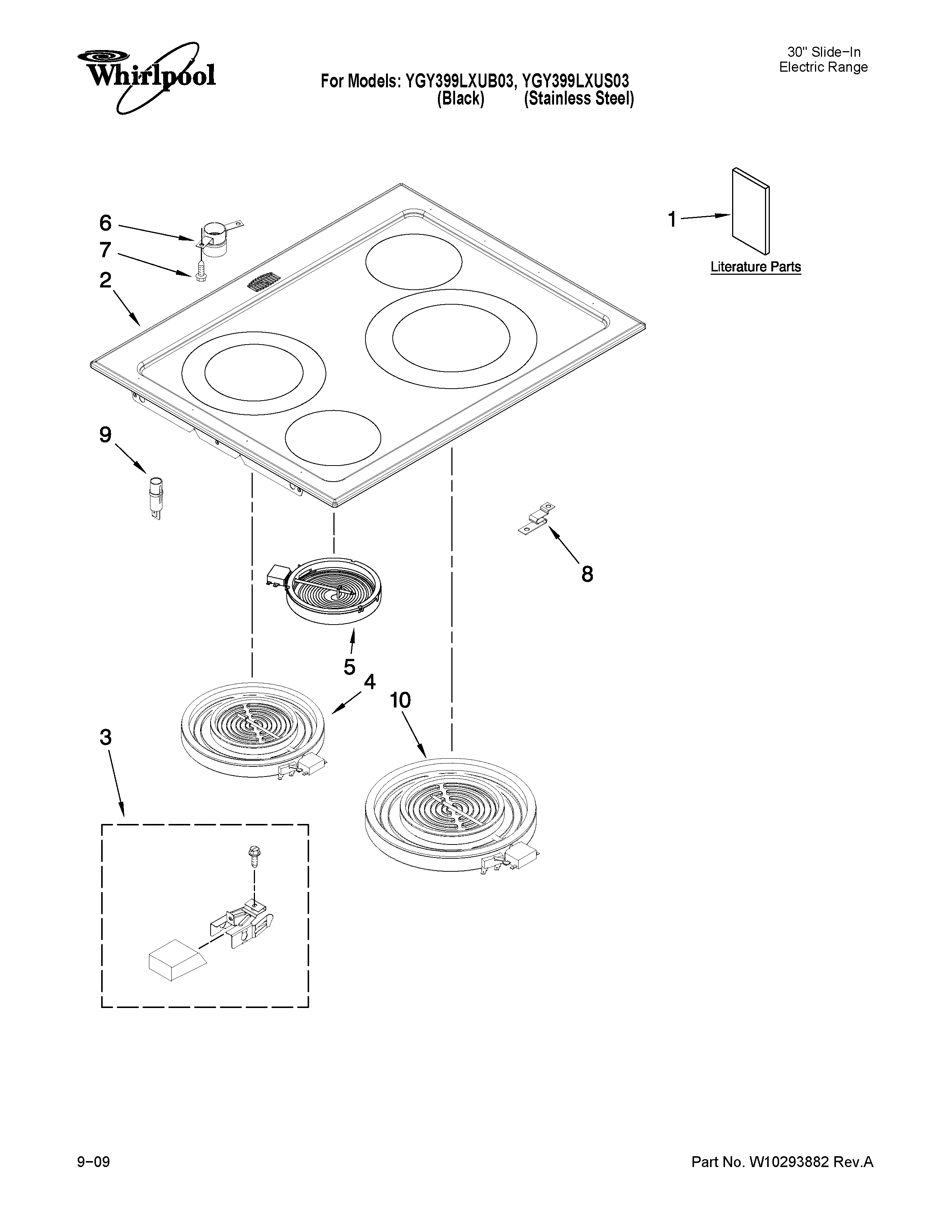 Whirlpool YGY399LXUB03 cooktop parts diagram