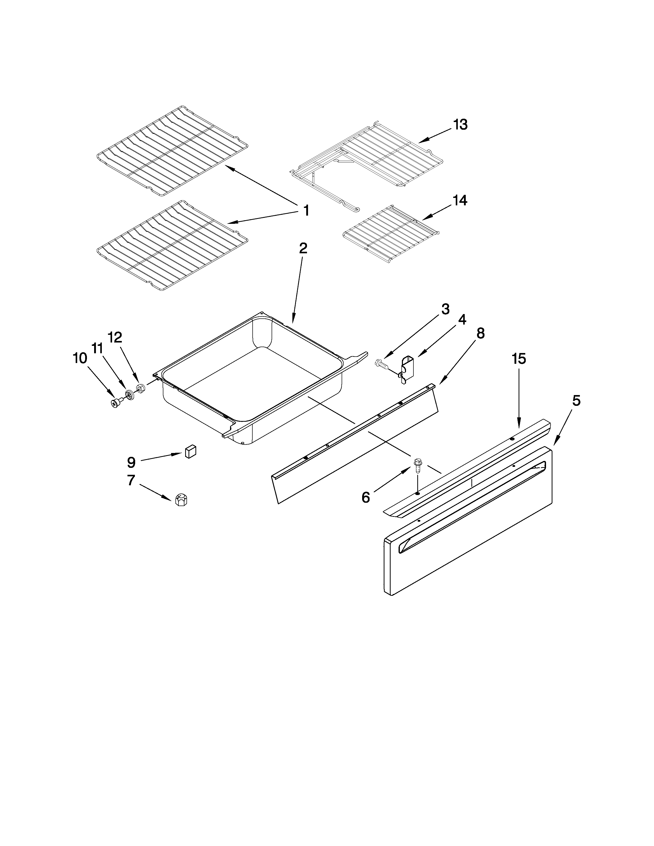 Whirlpool YGY399LXUB03 drawer and rack parts diagram