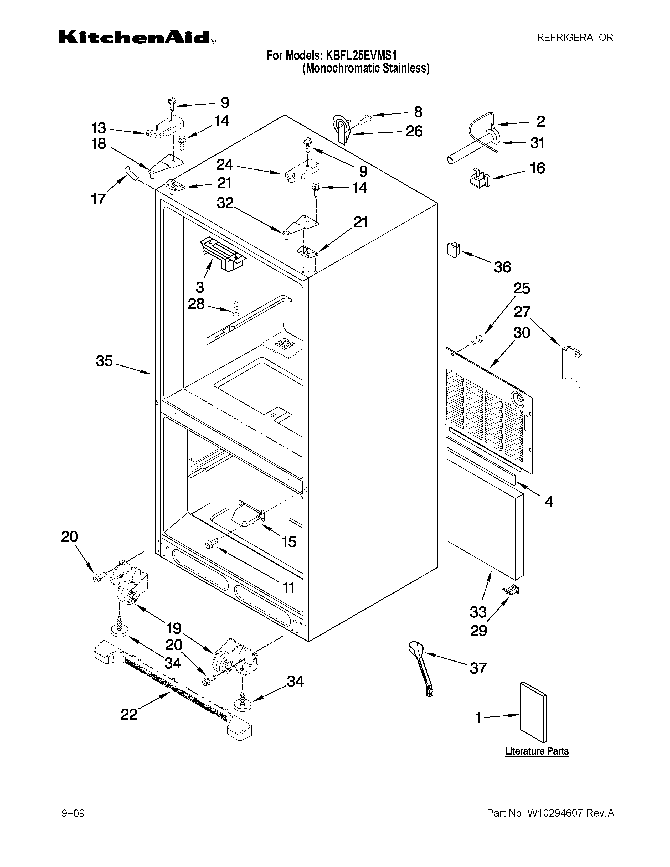 KitchenAid KBFL25EVMS1 cabinet parts diagram