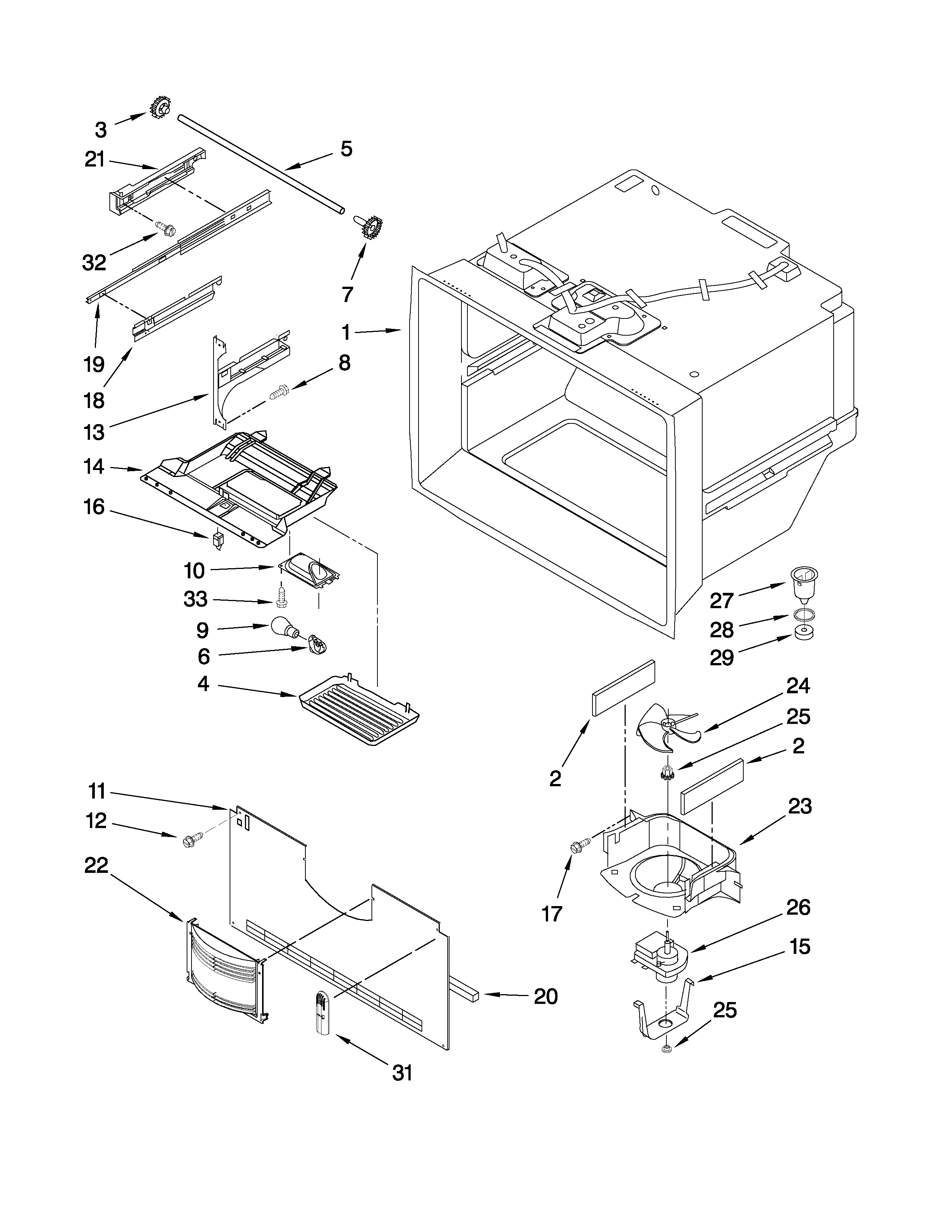 KitchenAid KBFL25EVMS1 freezer liner parts diagram