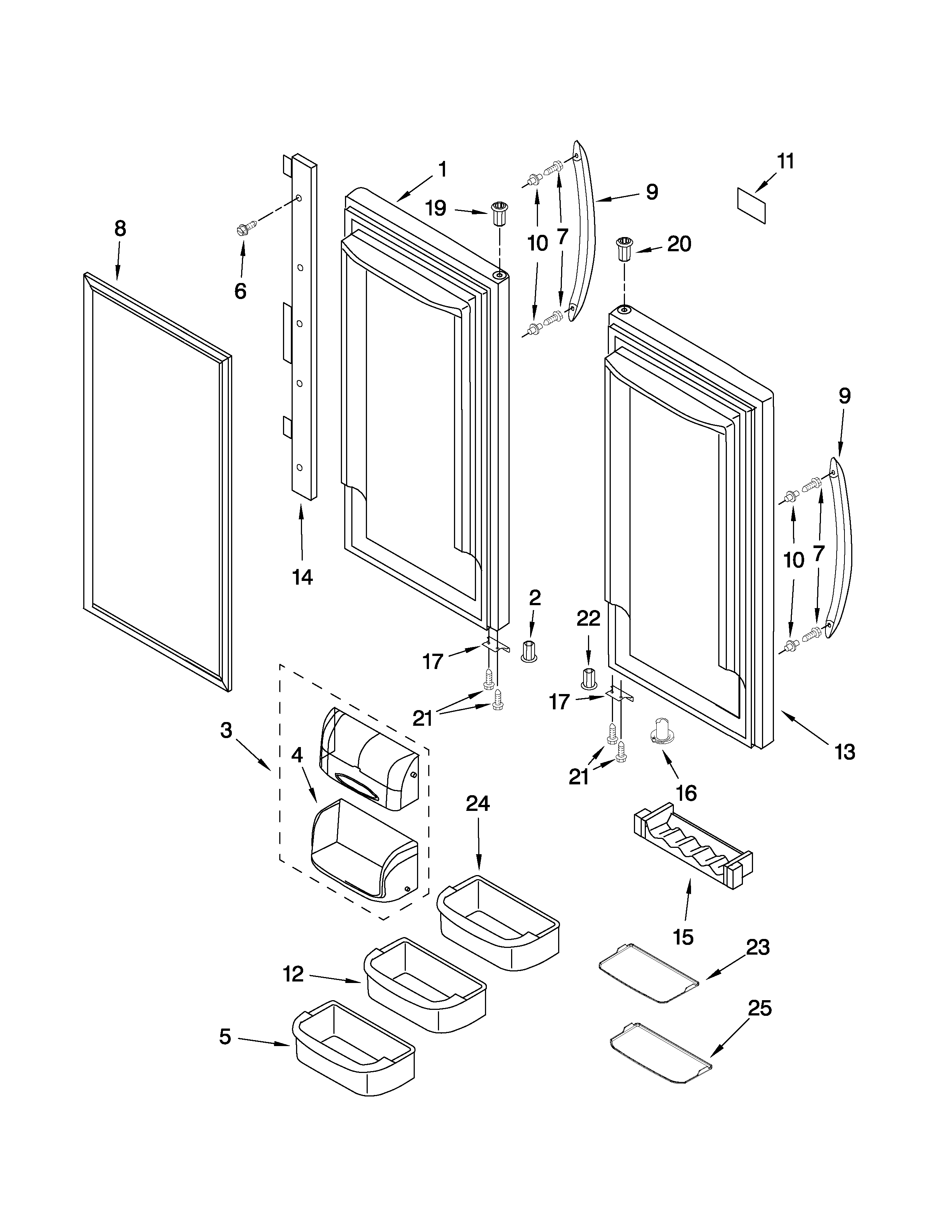 KitchenAid KBFL25EVMS1 refrigerator door parts diagram