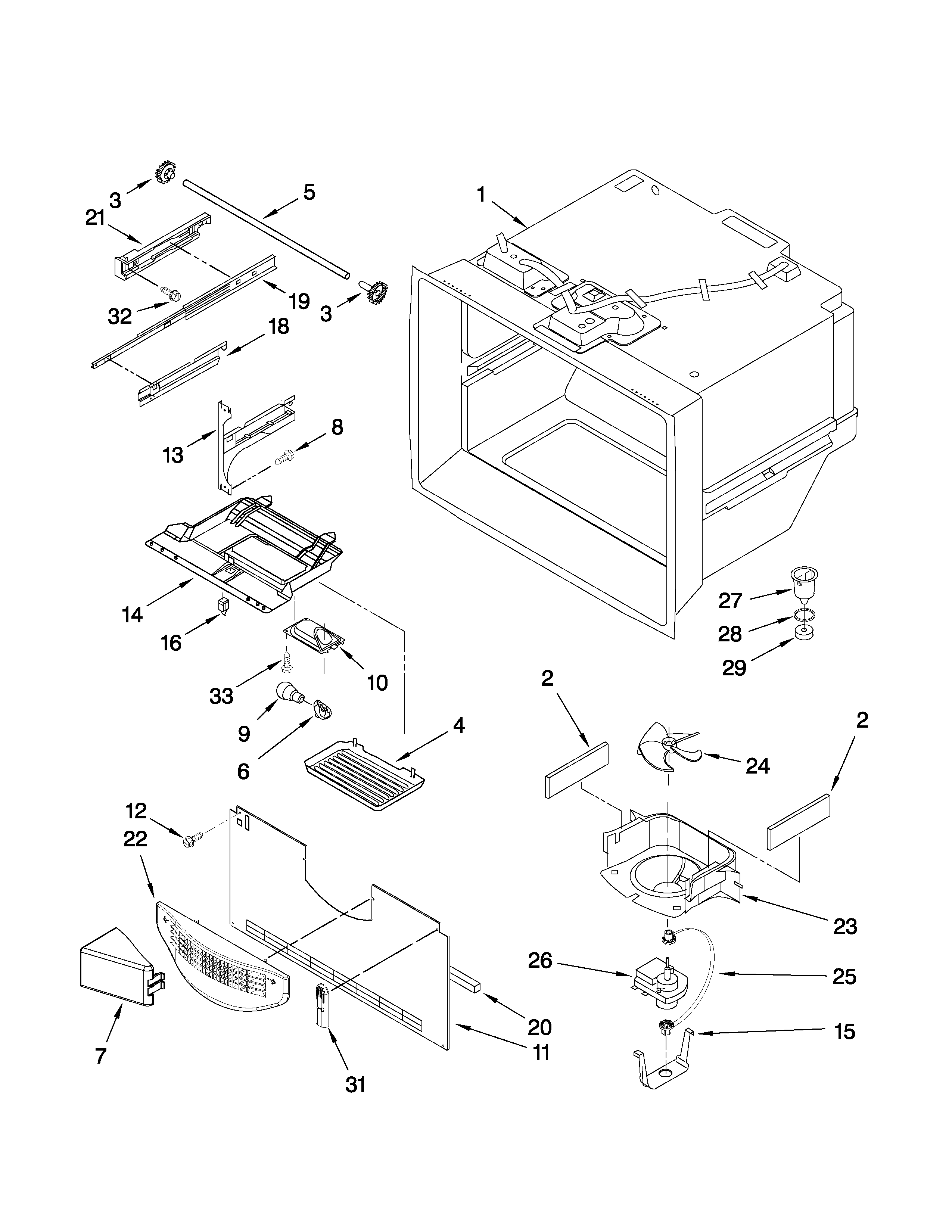 KitchenAid KBFS20EVWH1 freezer liner parts diagram
