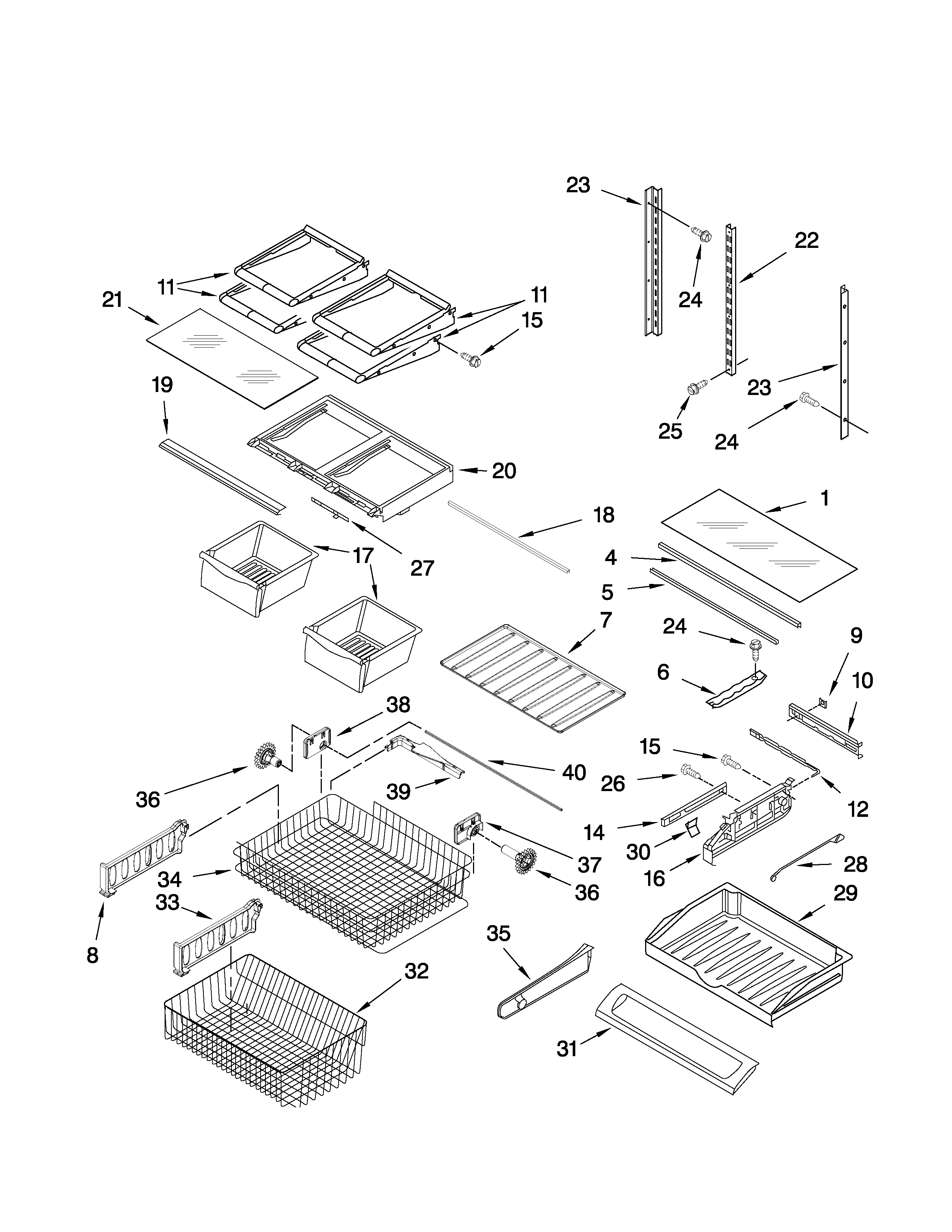 KitchenAid KBFS20EVWH1 shelf parts diagram