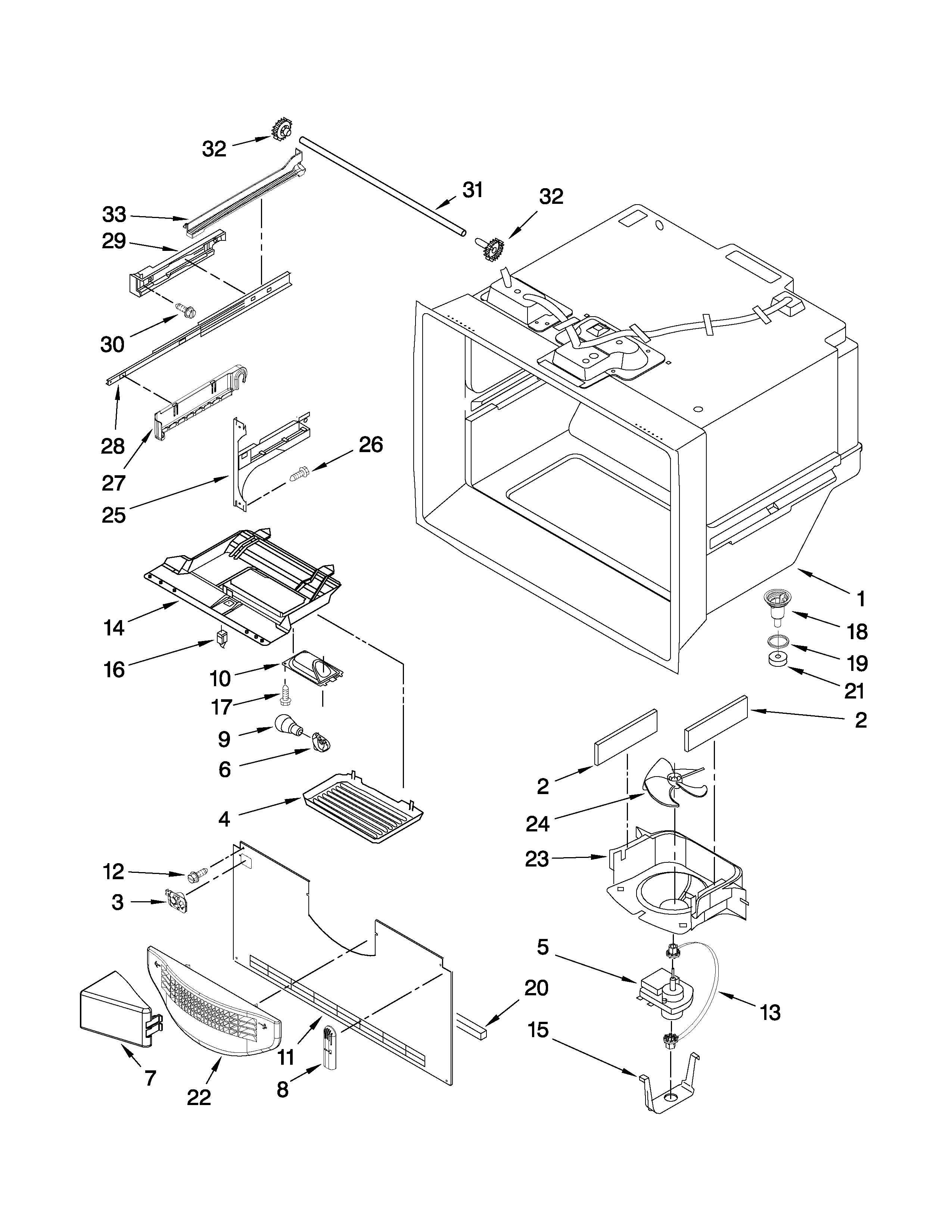 KitchenAid KBFS25EVMS1 freezer liner parts diagram