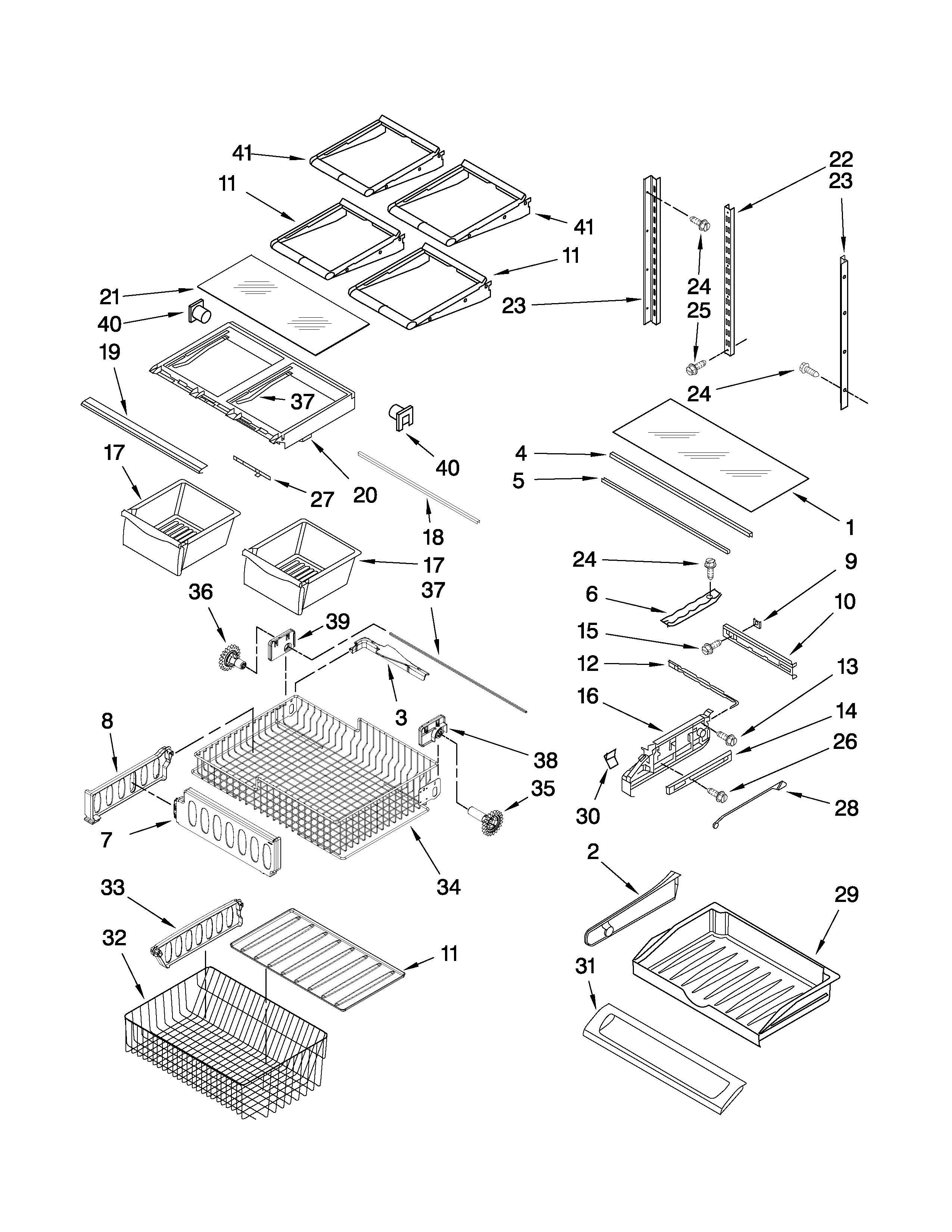KitchenAid KBFS25EVMS1 shelf parts diagram