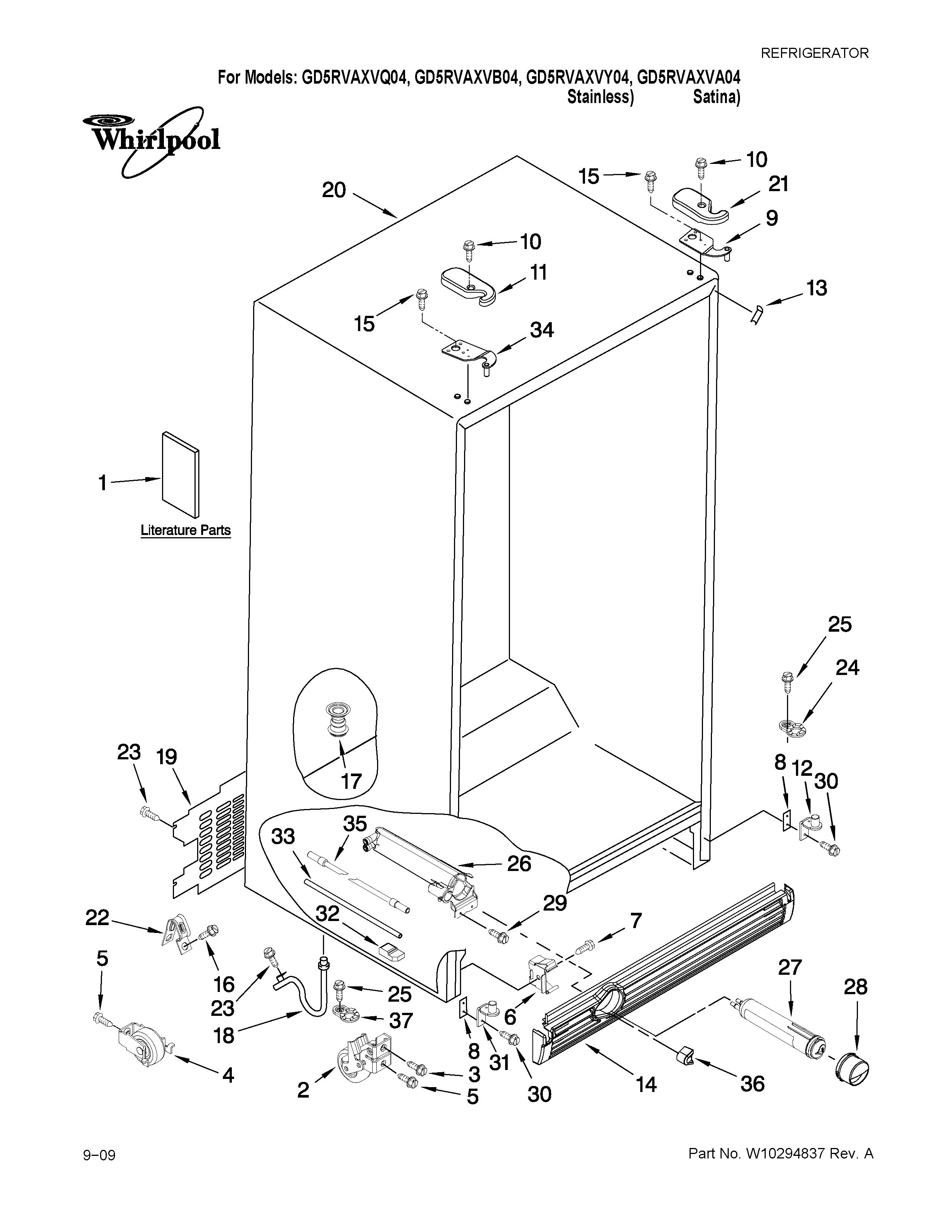 Whirlpool GD5RVAXVQ04 cabinet parts diagram