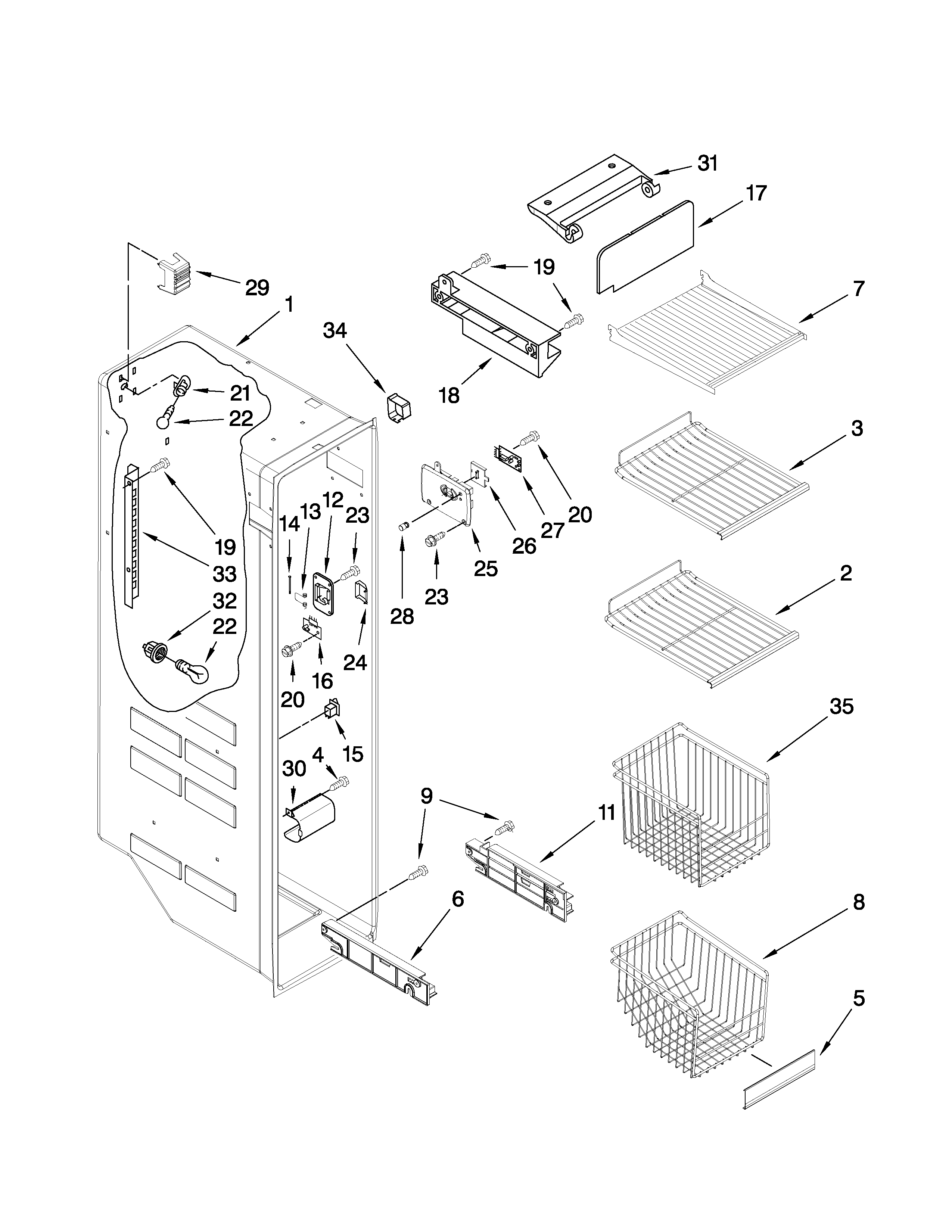 Whirlpool GD5RVAXVQ04 freezer liner parts diagram
