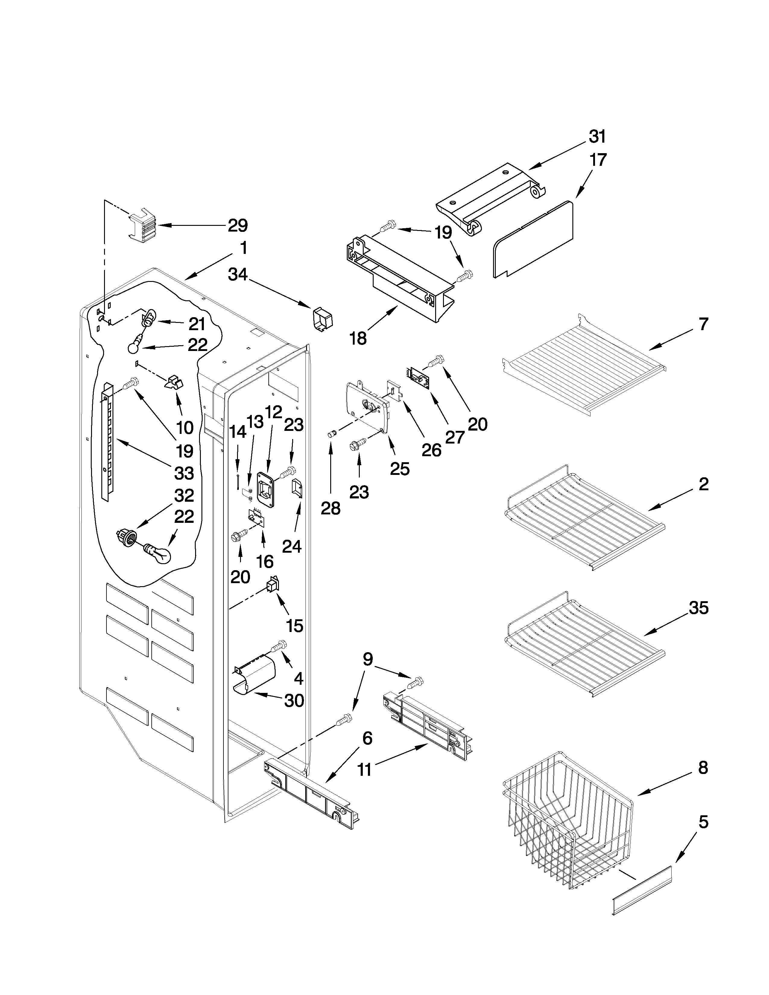 Whirlpool GS5VHAXWA01 freezer liner parts diagram