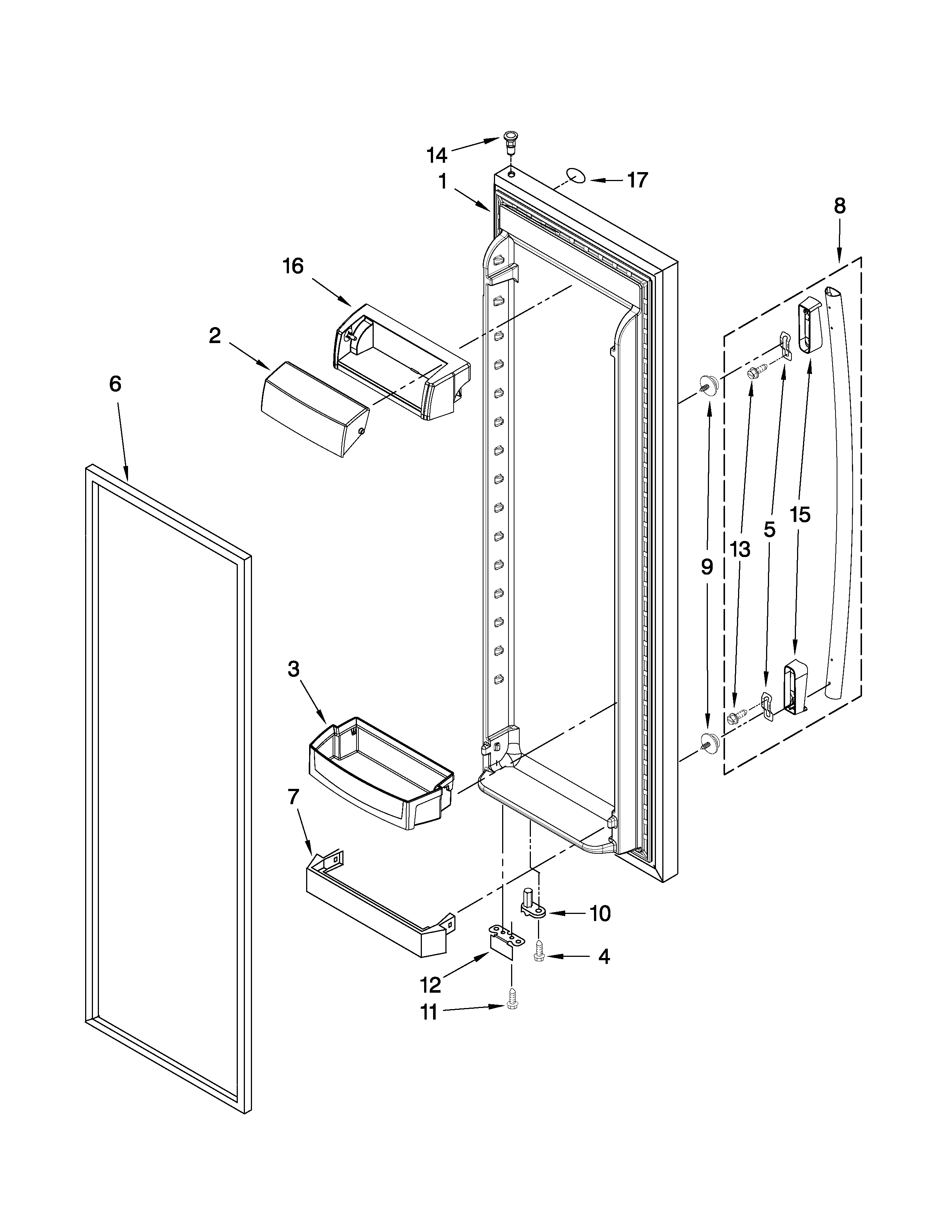 Whirlpool GS5VHAXWA01 refrigerator door parts diagram