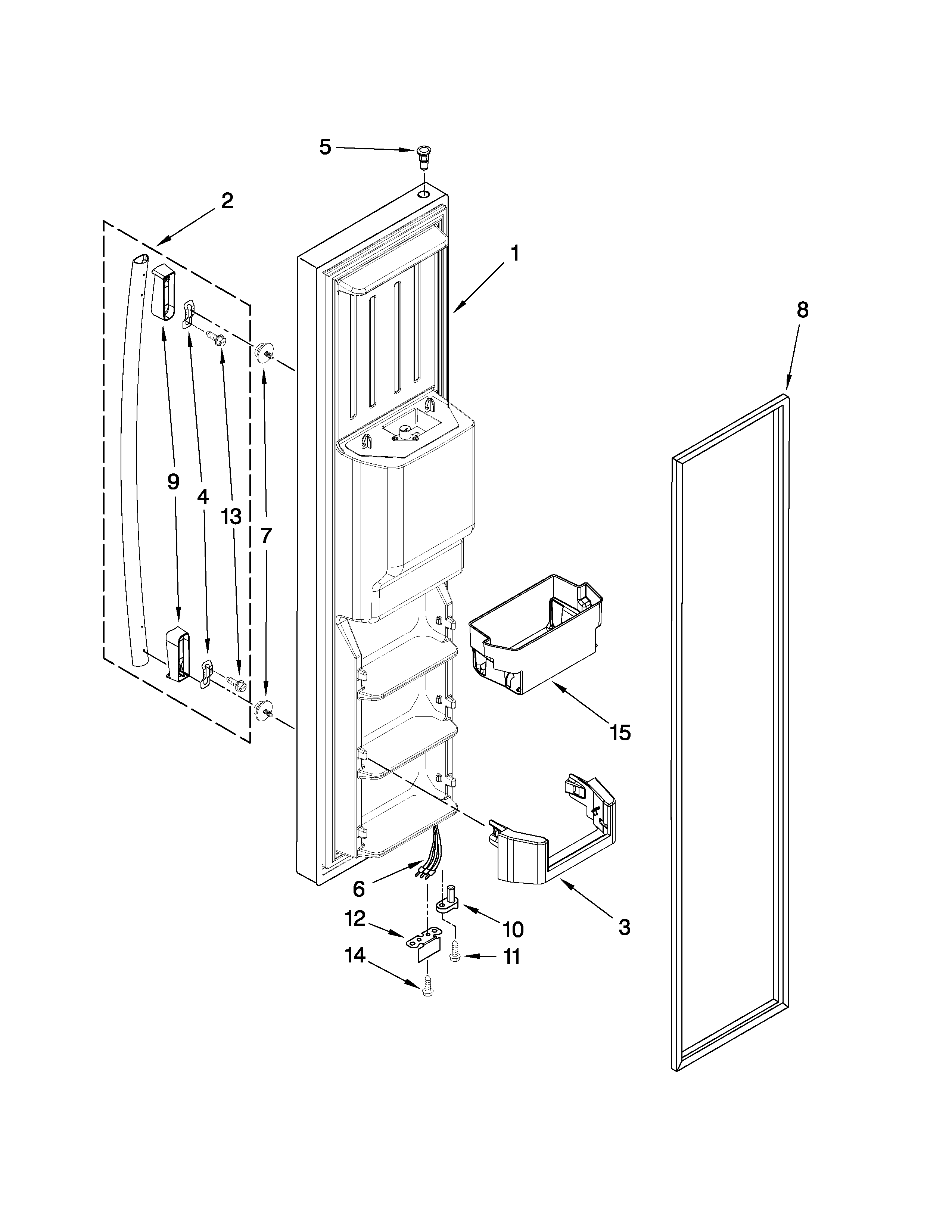 Whirlpool GS5VHAXWA01 freezer door parts diagram