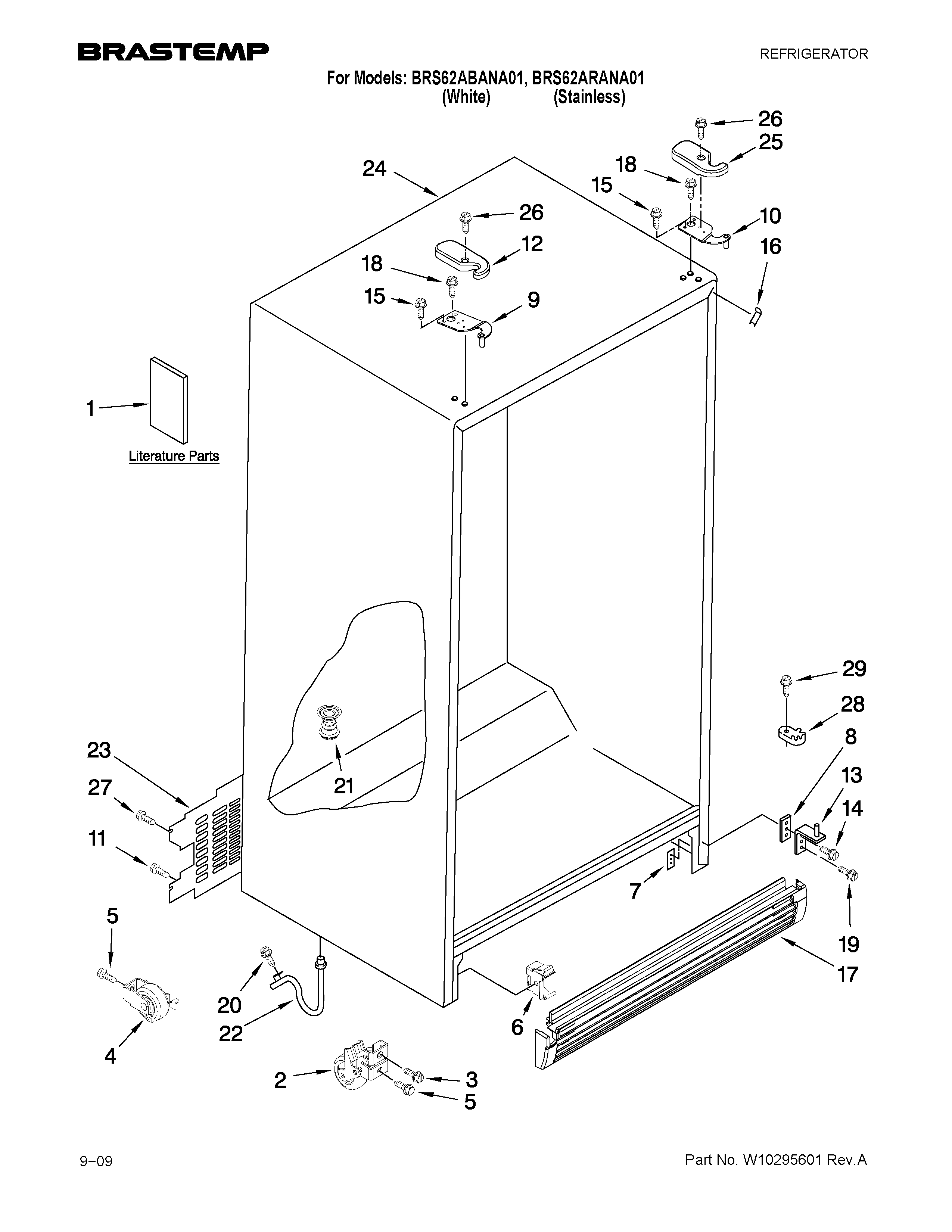 Whirlpool BRS62ARANA01 cabinet parts diagram