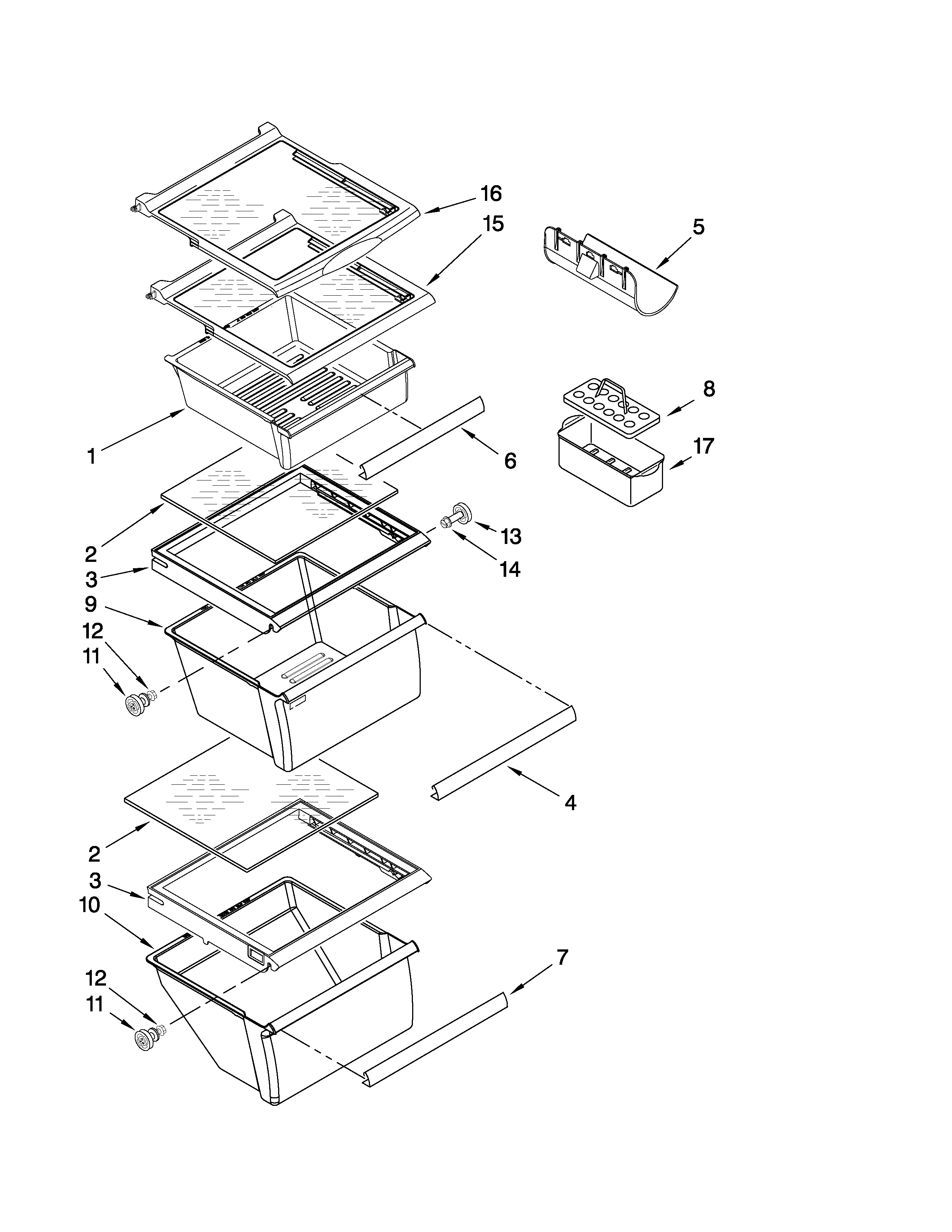 Whirlpool BRS62ARANA01 refrigerator shelf parts diagram