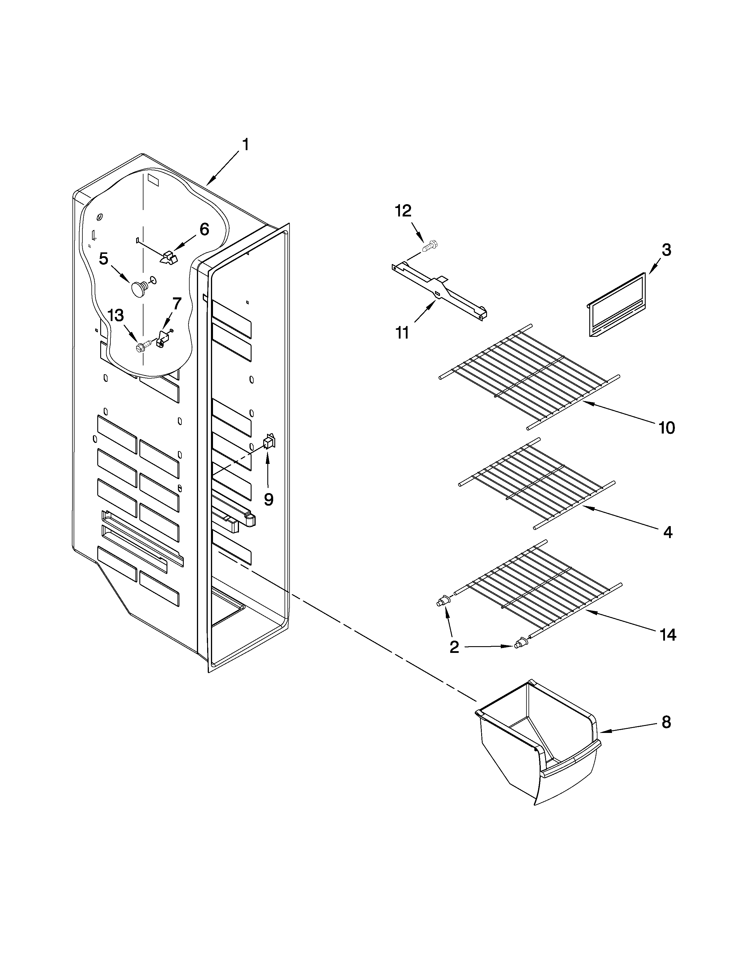 Whirlpool BRS62ARANA01 freezer liner parts diagram