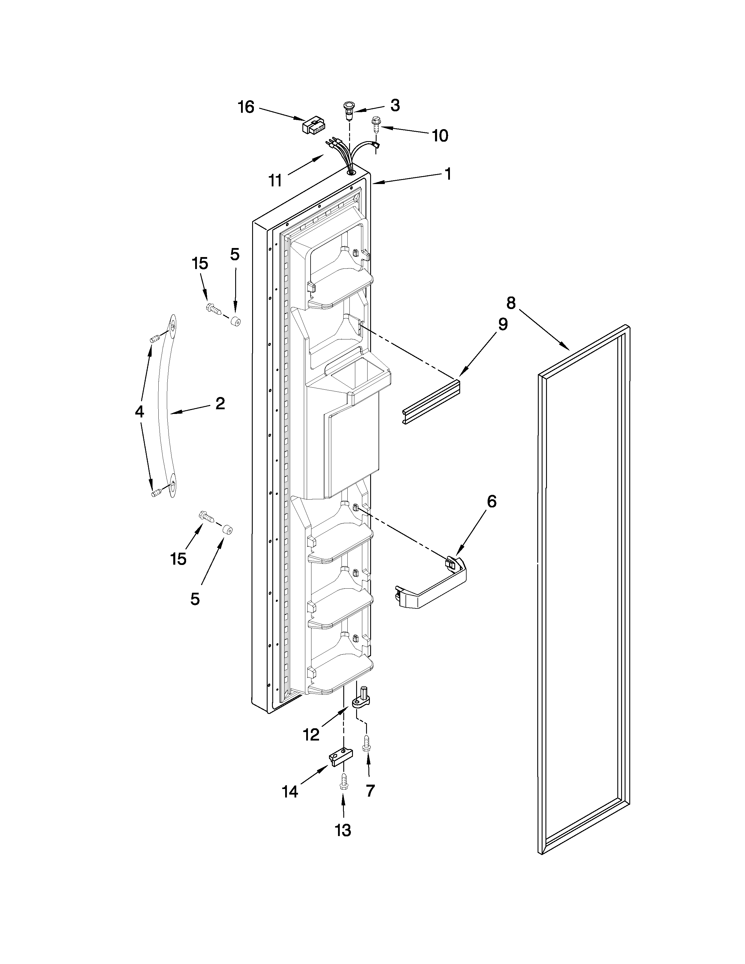 Whirlpool BRS62ARANA01 freezer door parts diagram