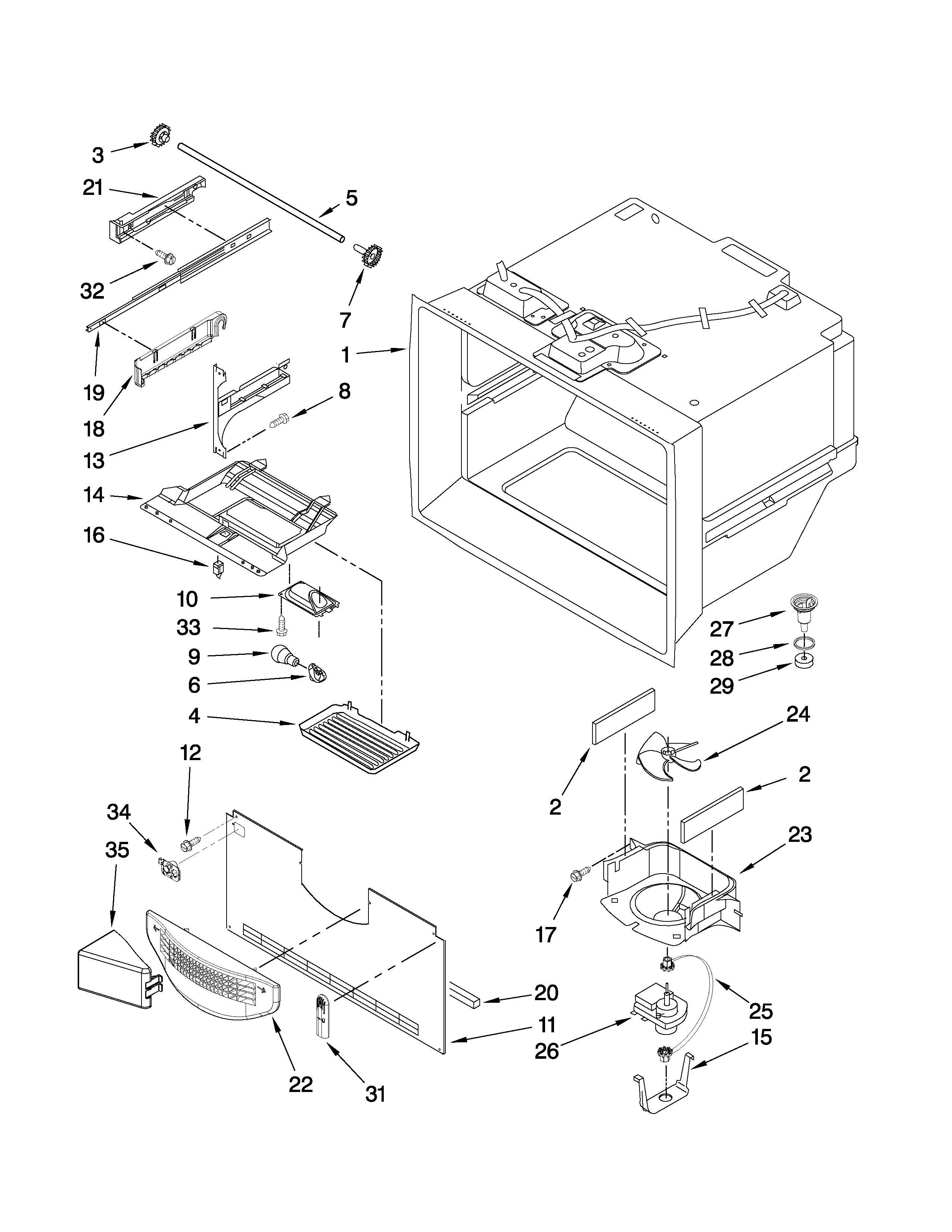 KitchenAid KBRS20EVWH1 freezer liner parts diagram