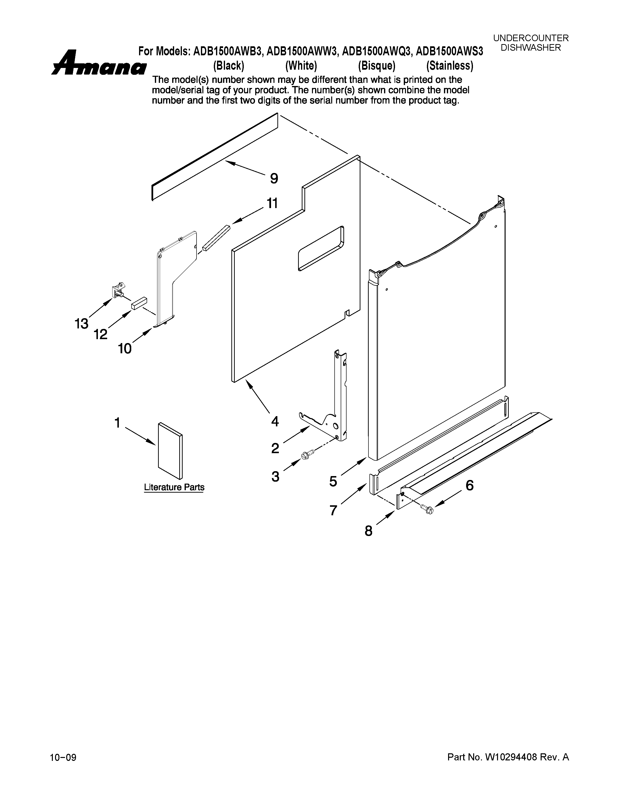 Amana ADB1500AWW3 door and panel parts diagram
