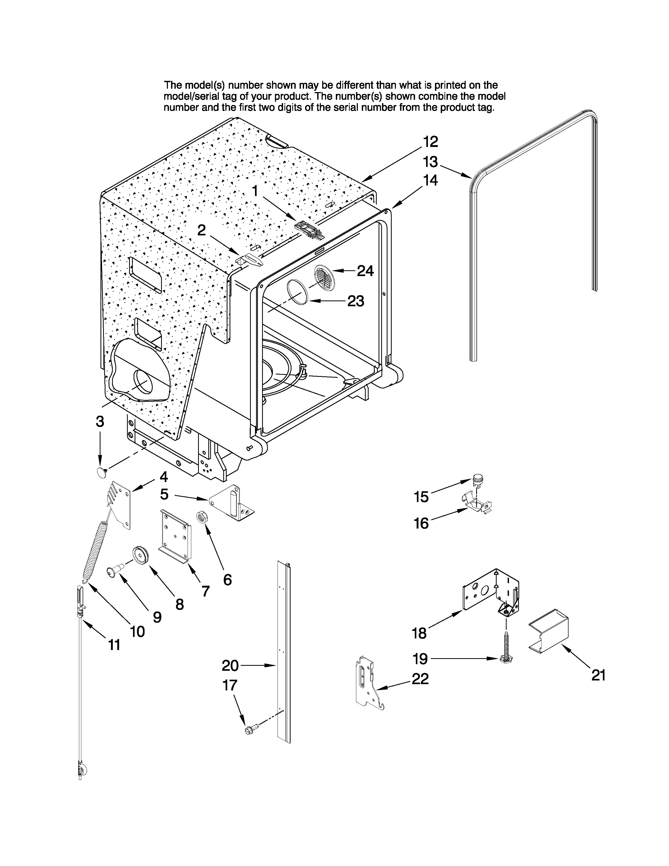 Amana ADB1500AWW3 tub and frame parts diagram