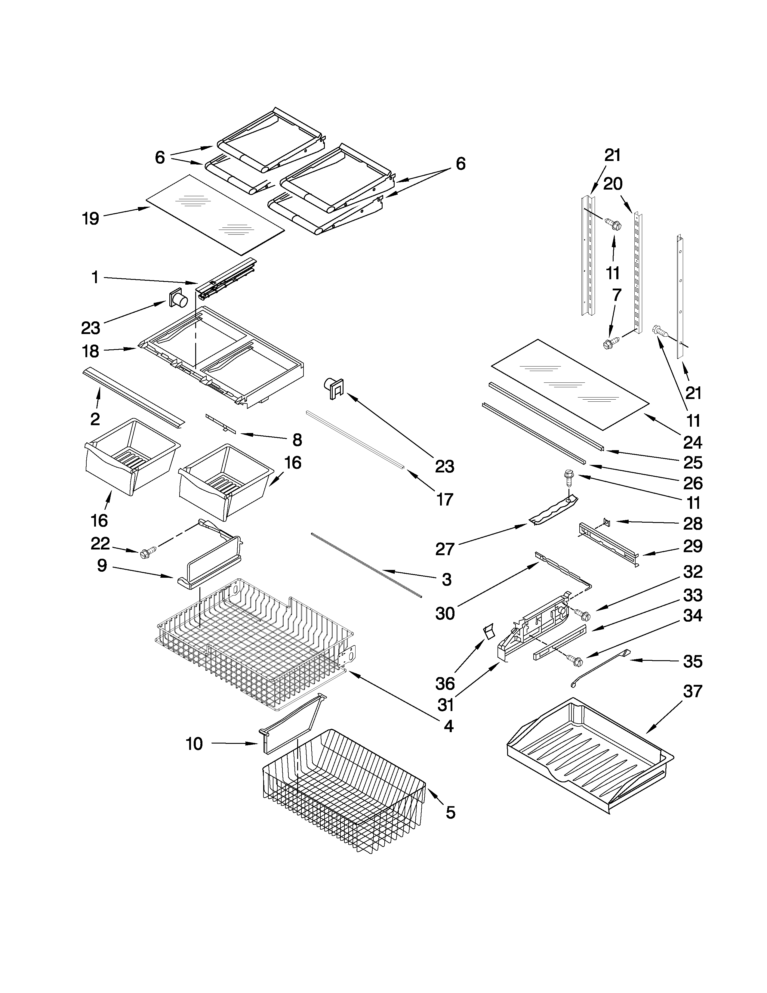 Amana AFD2535FES4 shelf parts diagram