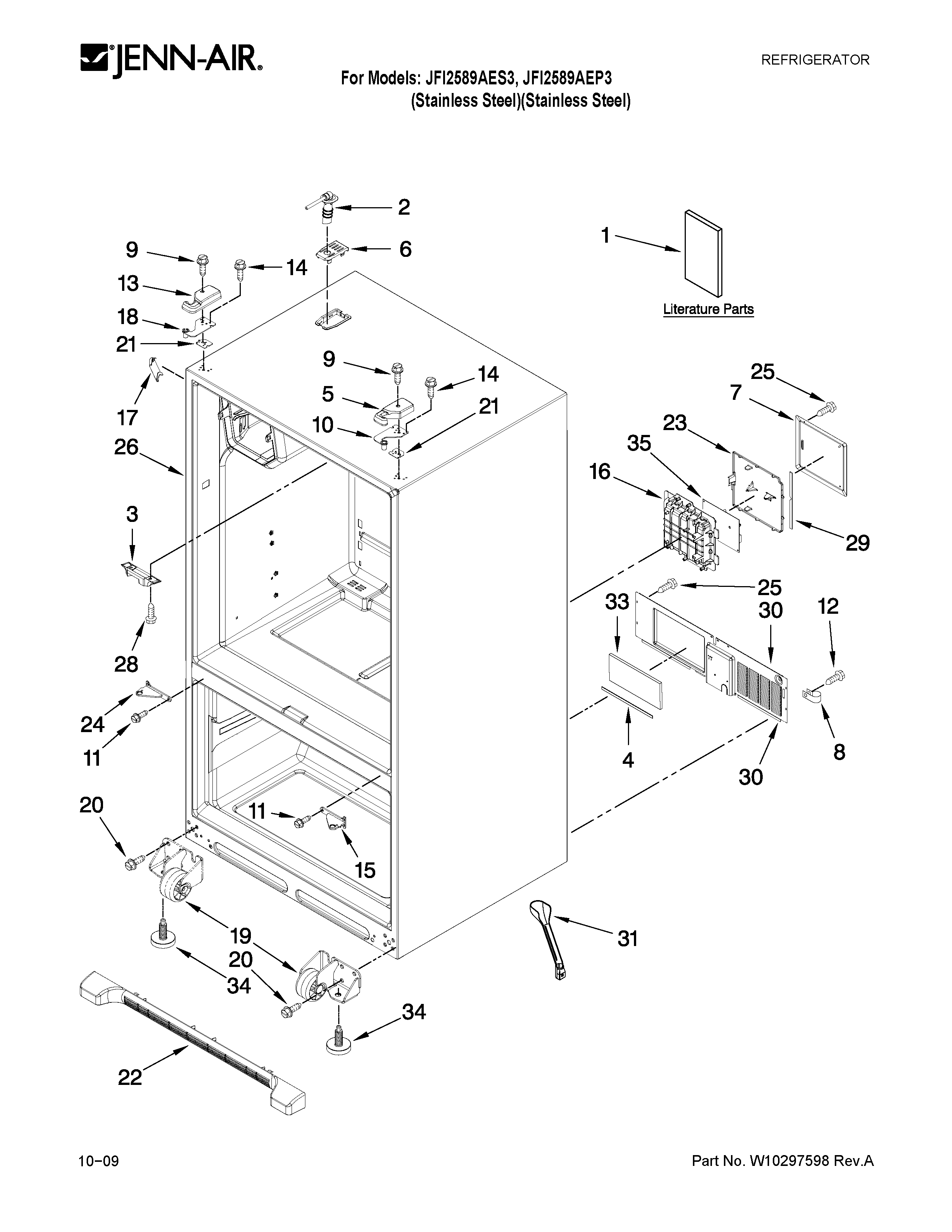 Jenn-Air JFI2589AES3 cabinet parts diagram