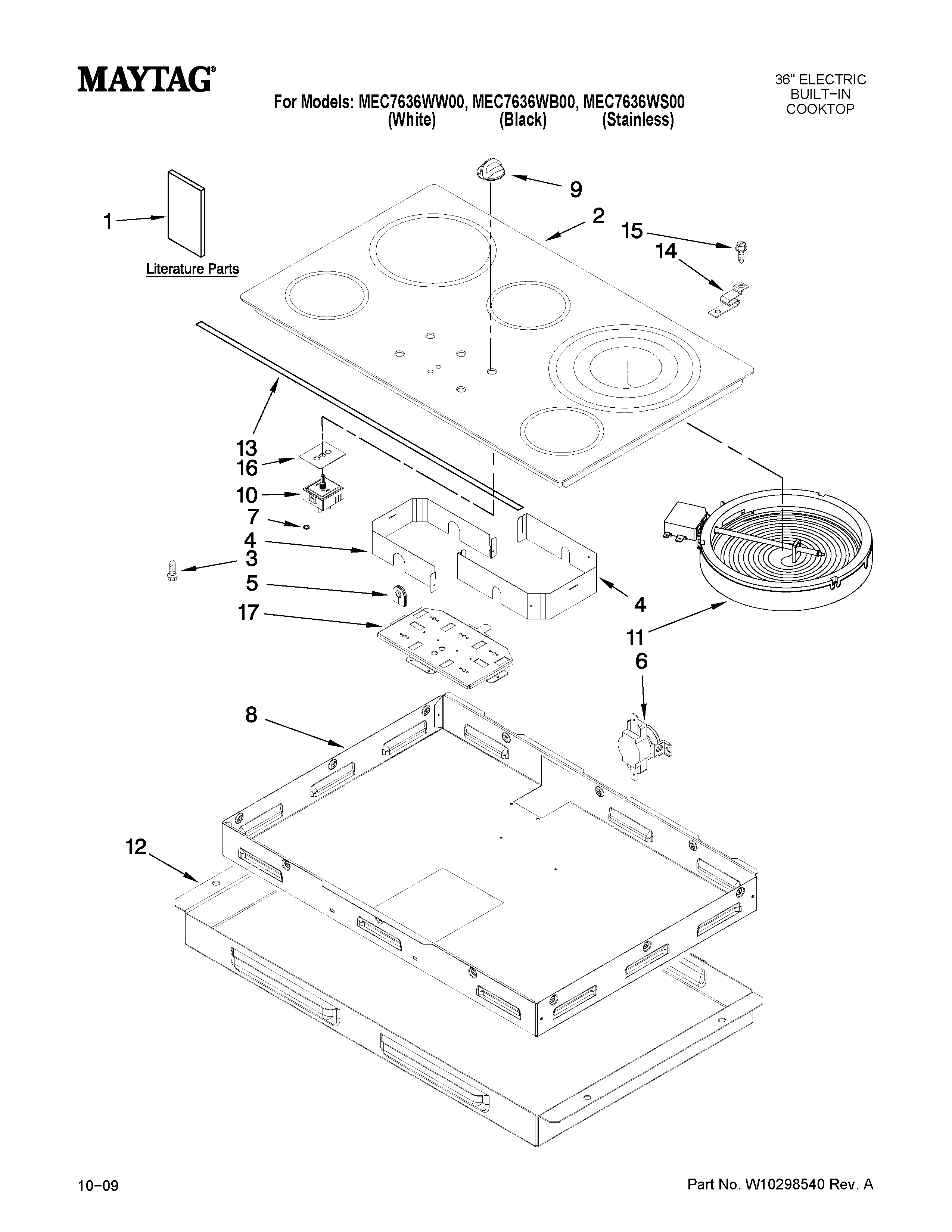 Maytag MEC7636WW00 cooktop parts diagram