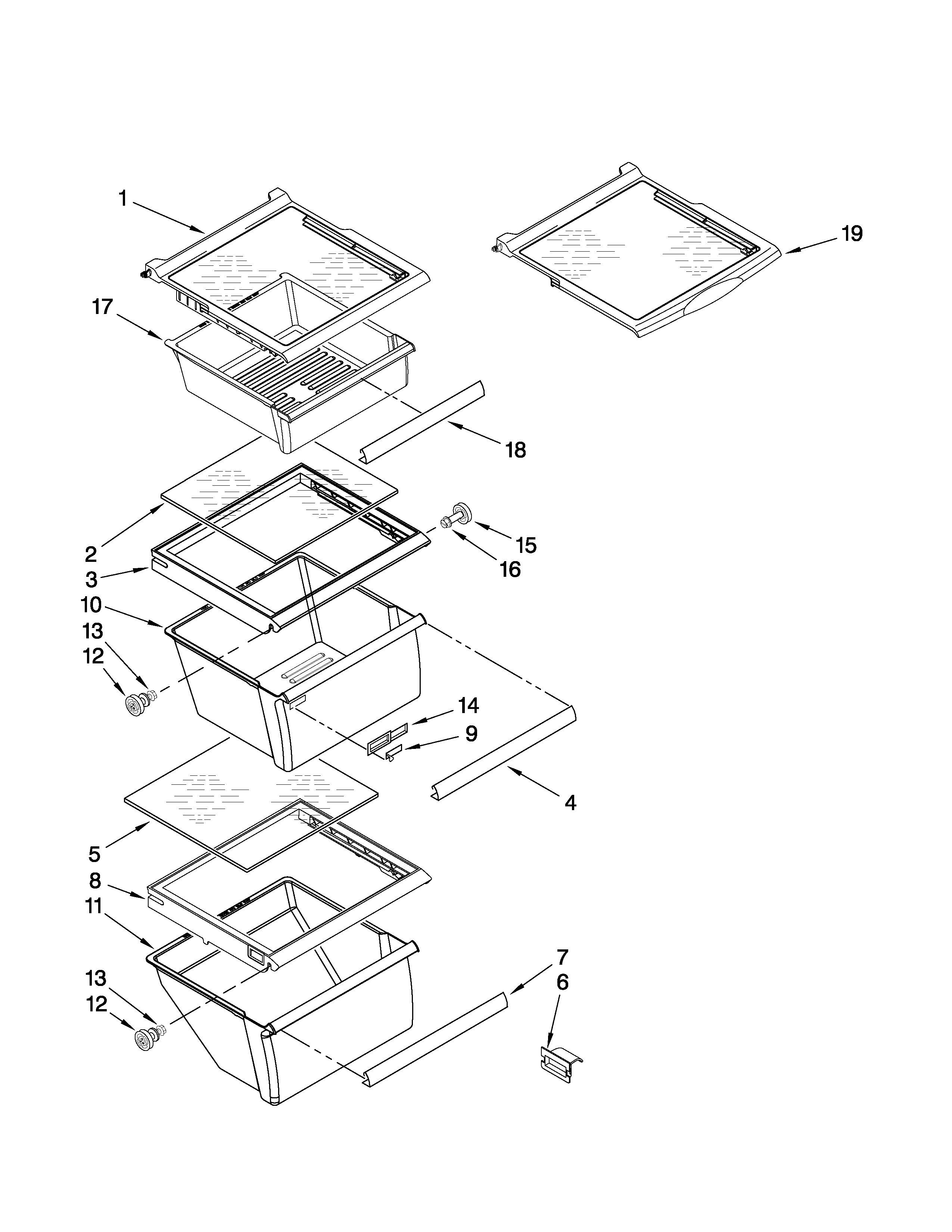 Whirlpool ED2FHEXVQ01 refrigerator shelf parts diagram