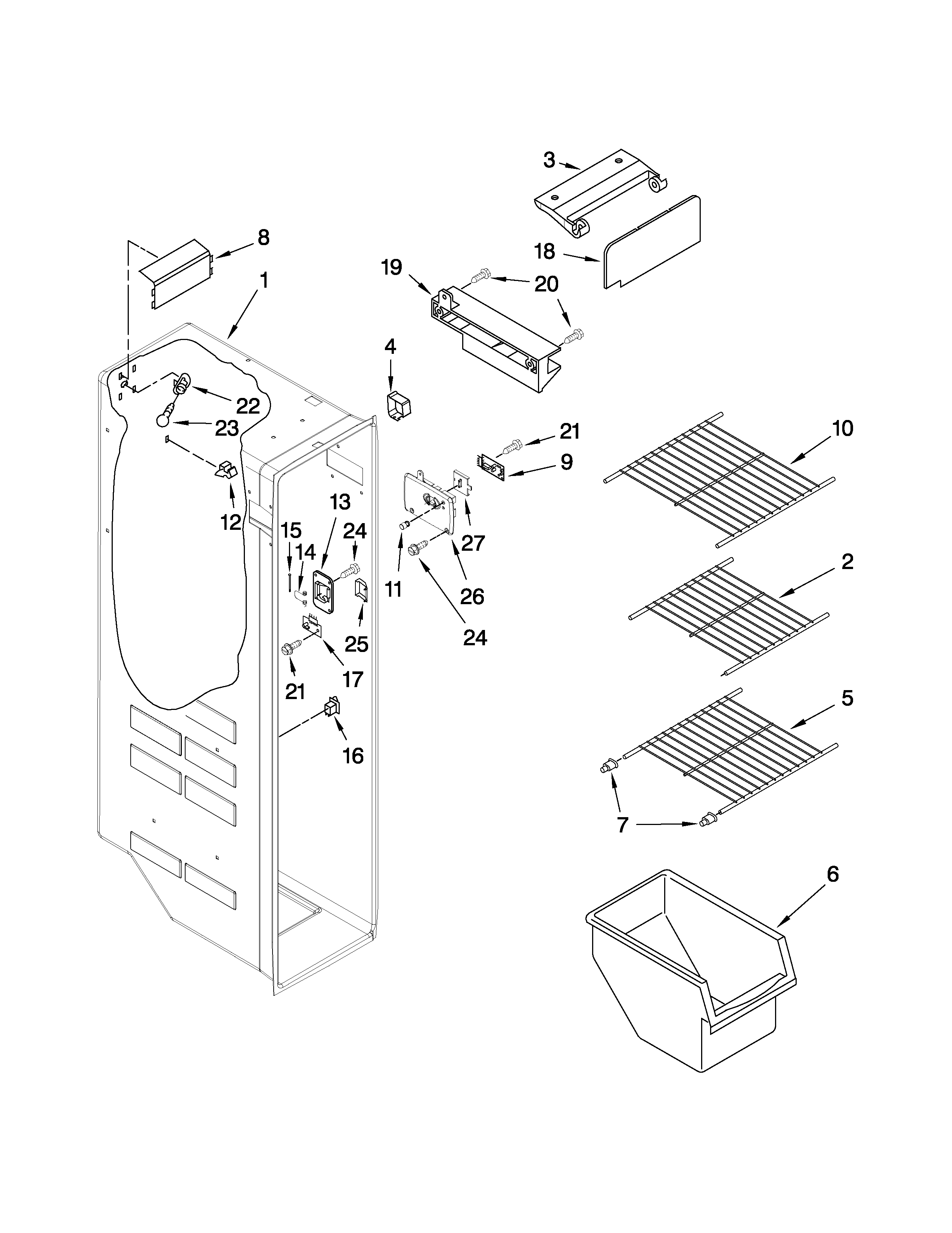 Whirlpool ED2KHAXVS01 freezer liner parts diagram