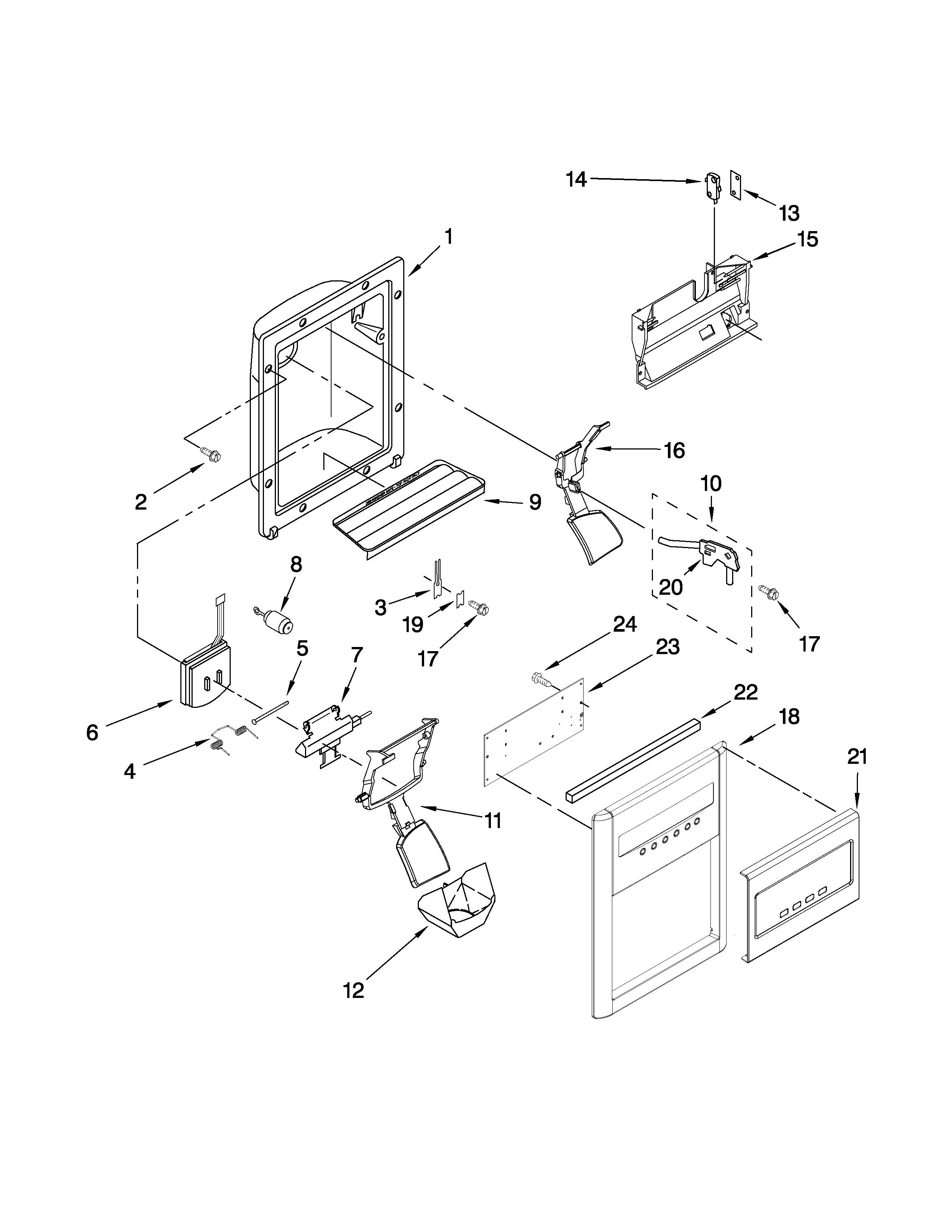 Whirlpool ED2KHAXVS01 dispenser front parts diagram