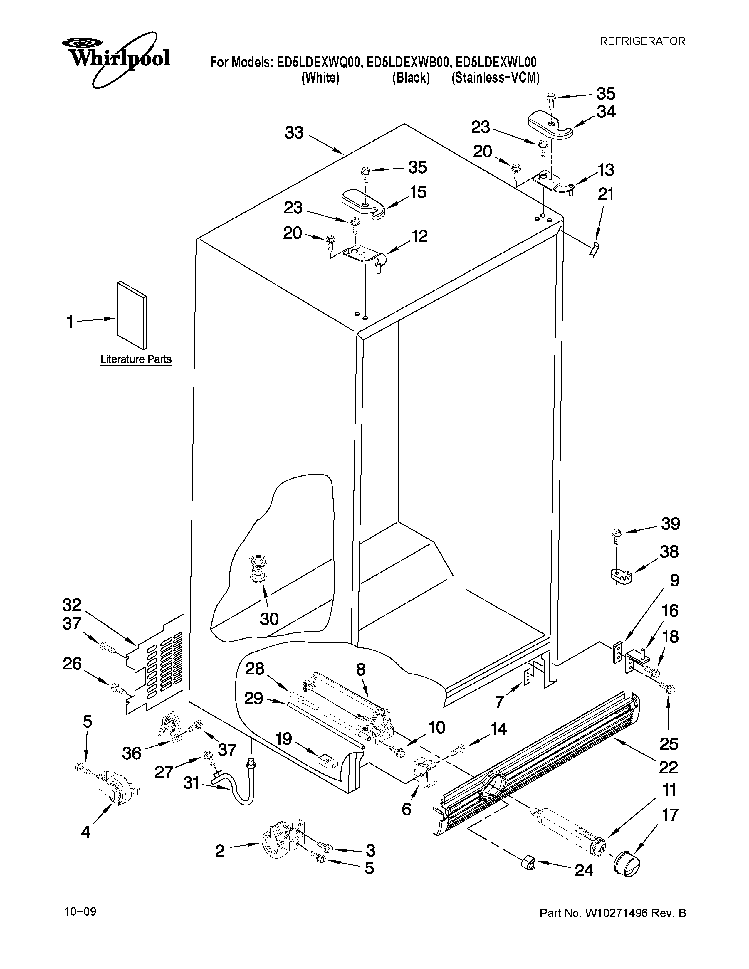 Whirlpool ED5LDEXWQ00 cabinet parts diagram