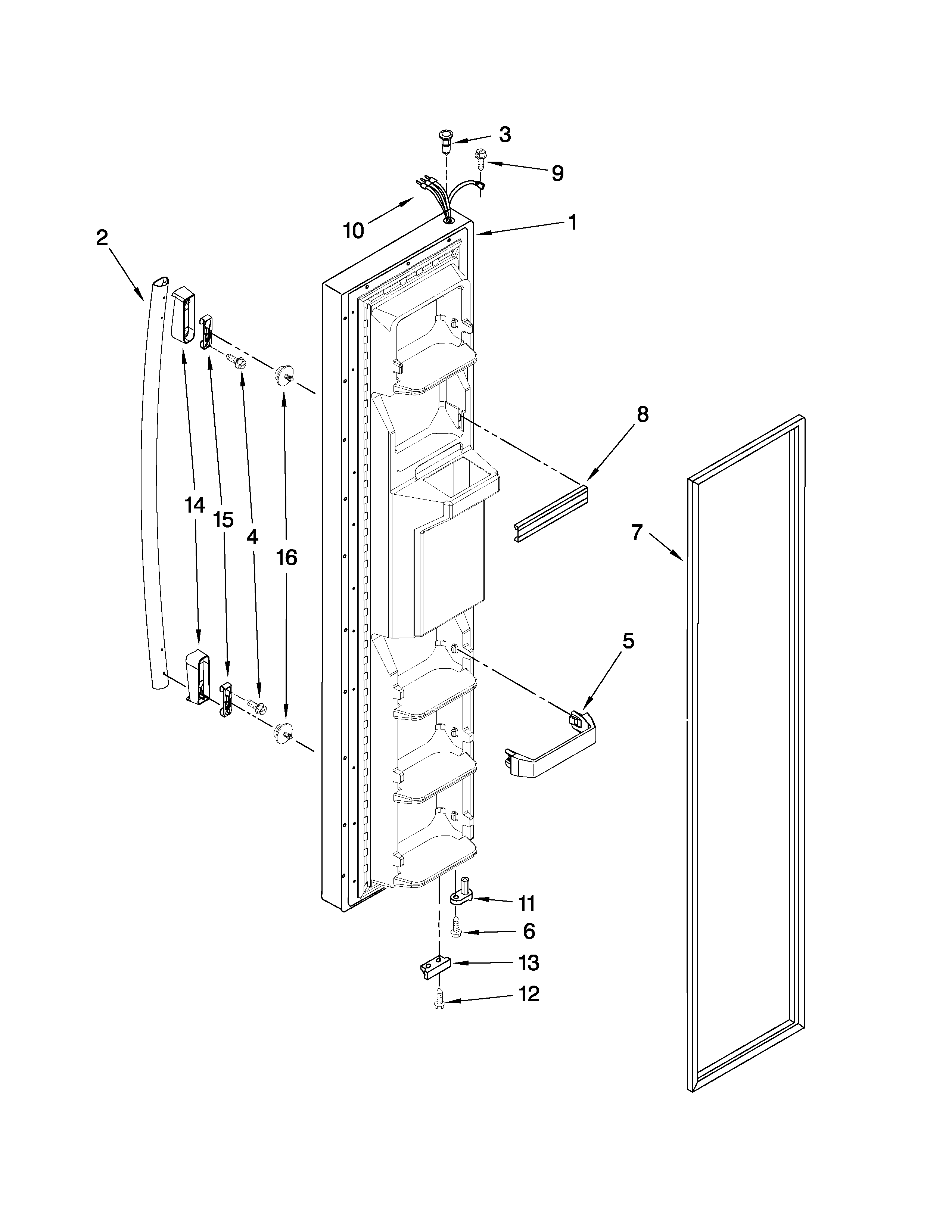 Whirlpool ED5LDEXWQ00 freezer door parts diagram