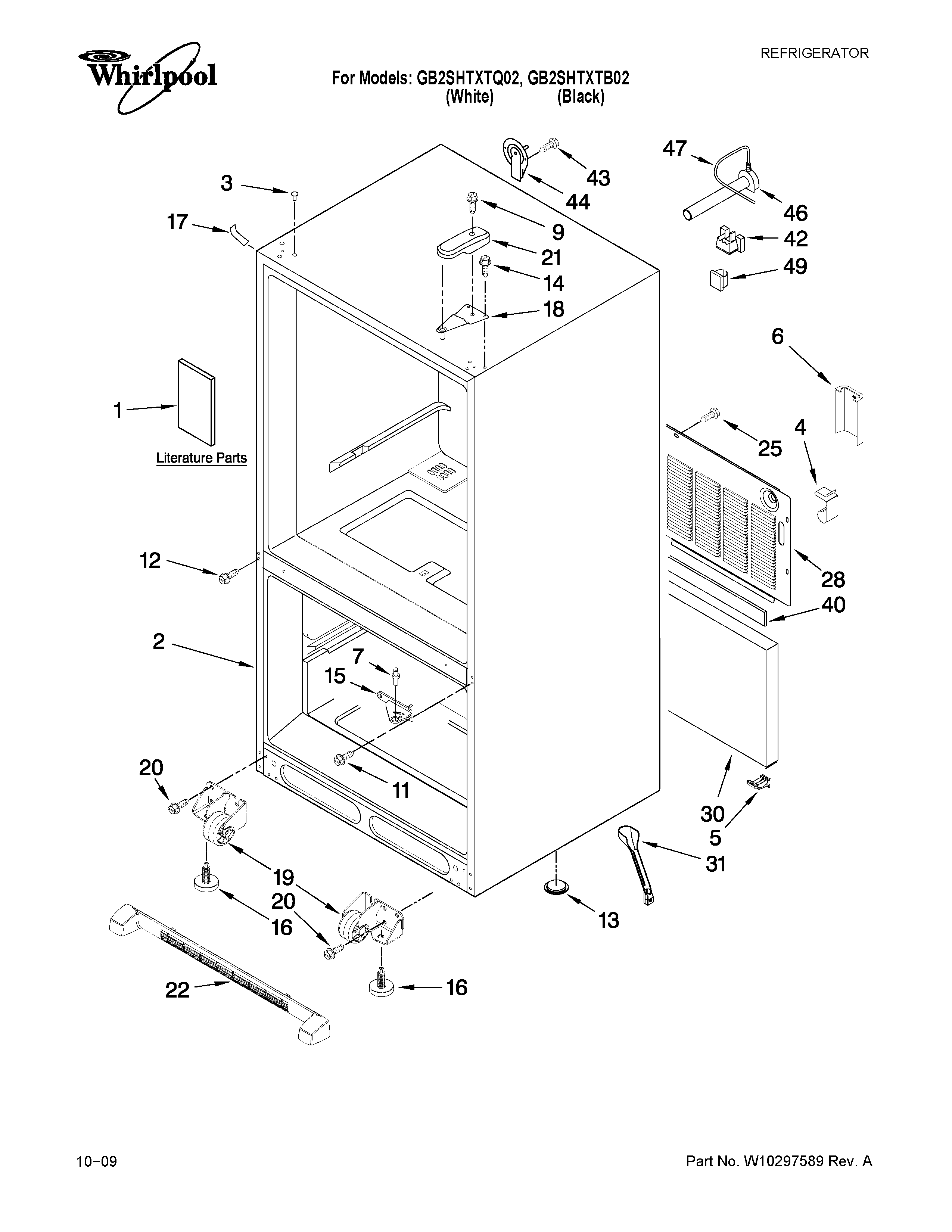 Whirlpool GB2SHTXTB02 cabinet parts diagram