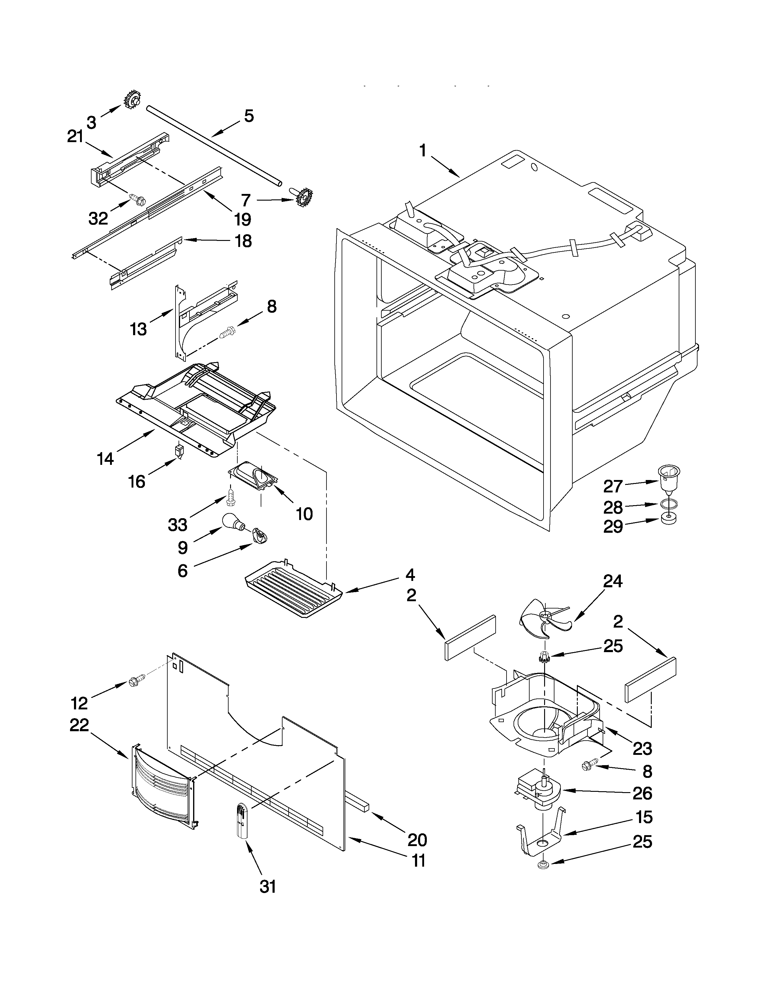 Whirlpool GB2SHTXTB02 freezer liner parts diagram