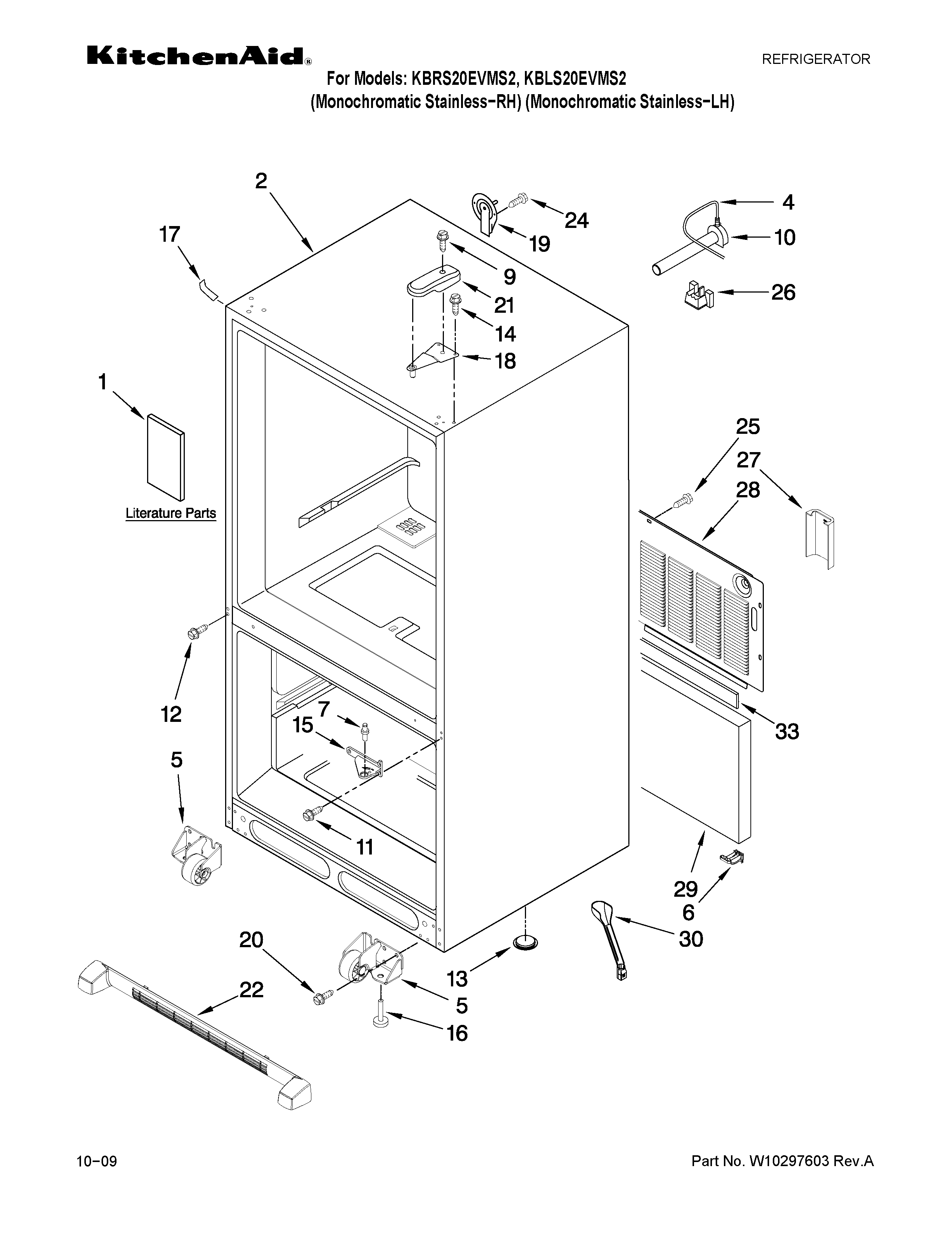 KitchenAid KBRS20EVMS2 cabinet parts diagram
