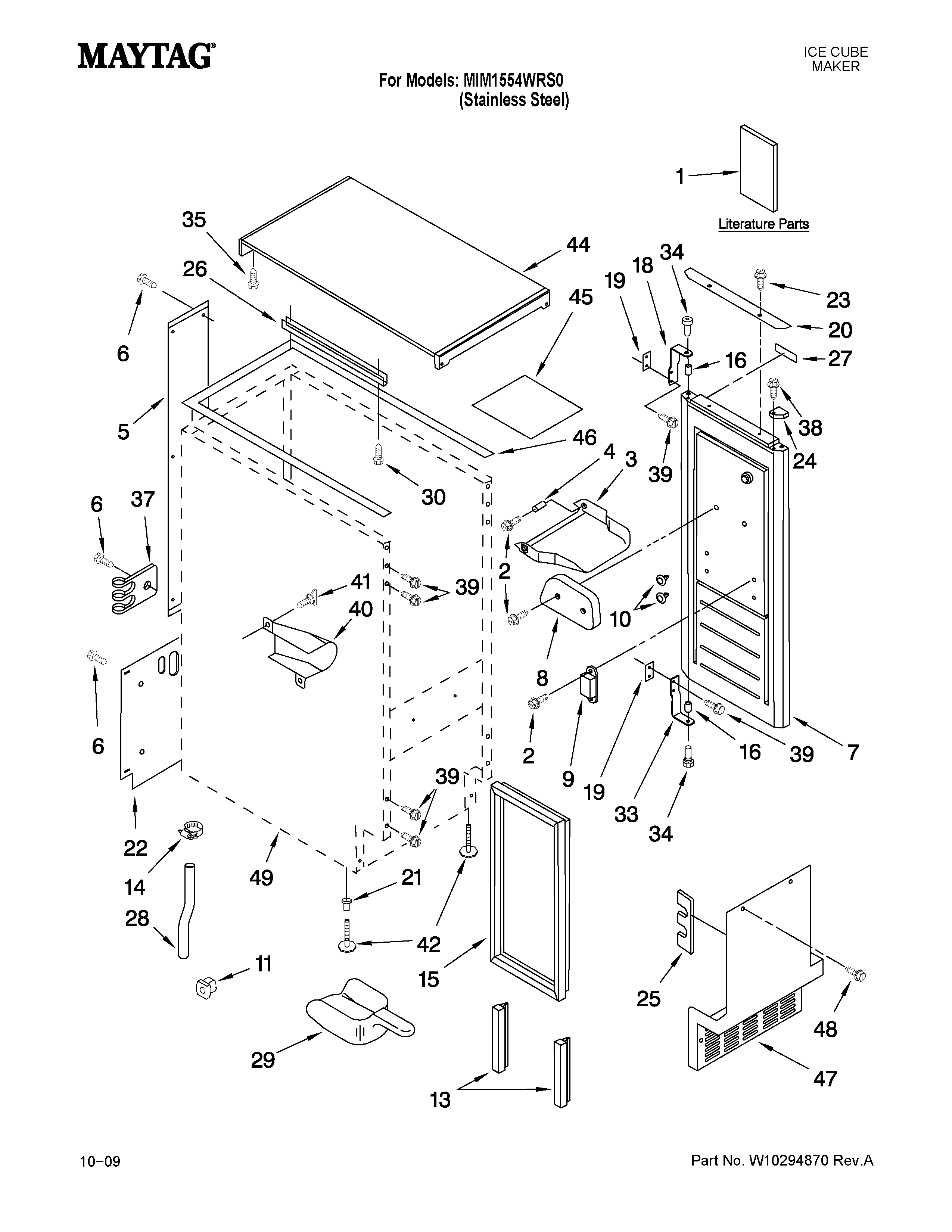 Maytag MIM1554WRS0 cabinet liner and door parts diagram